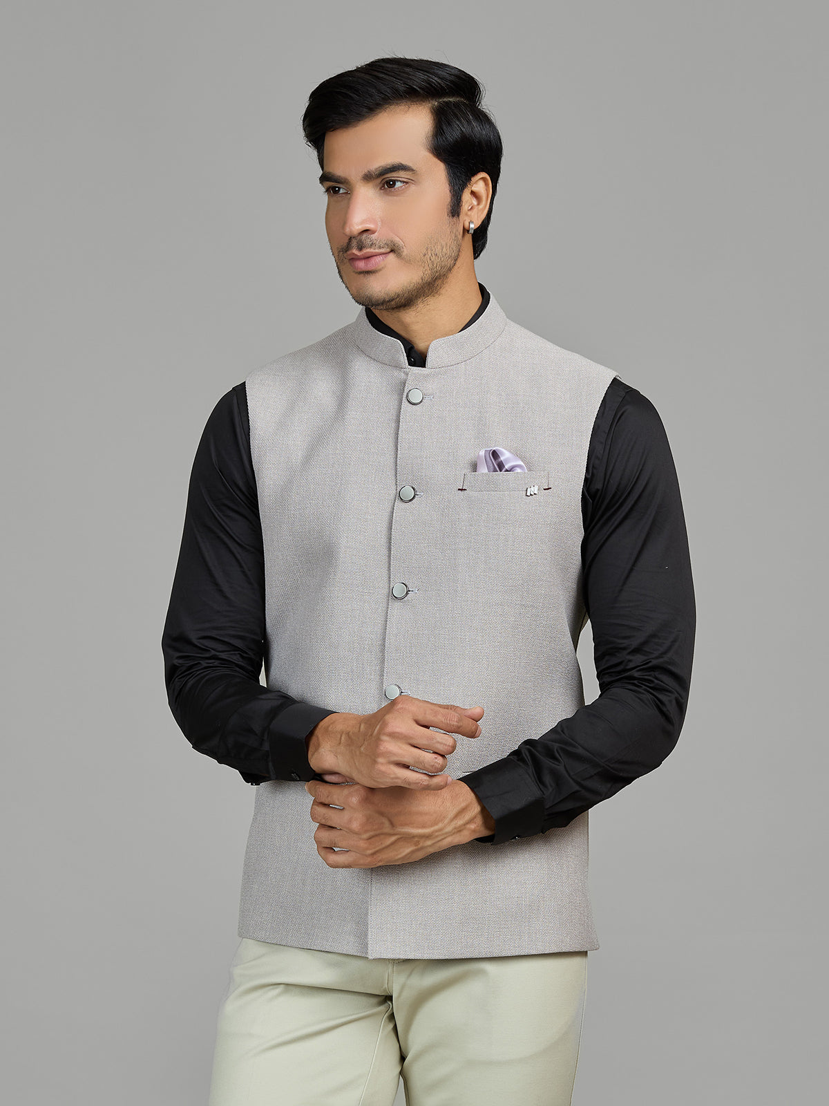 Beige formal wear jute waistcoat for men