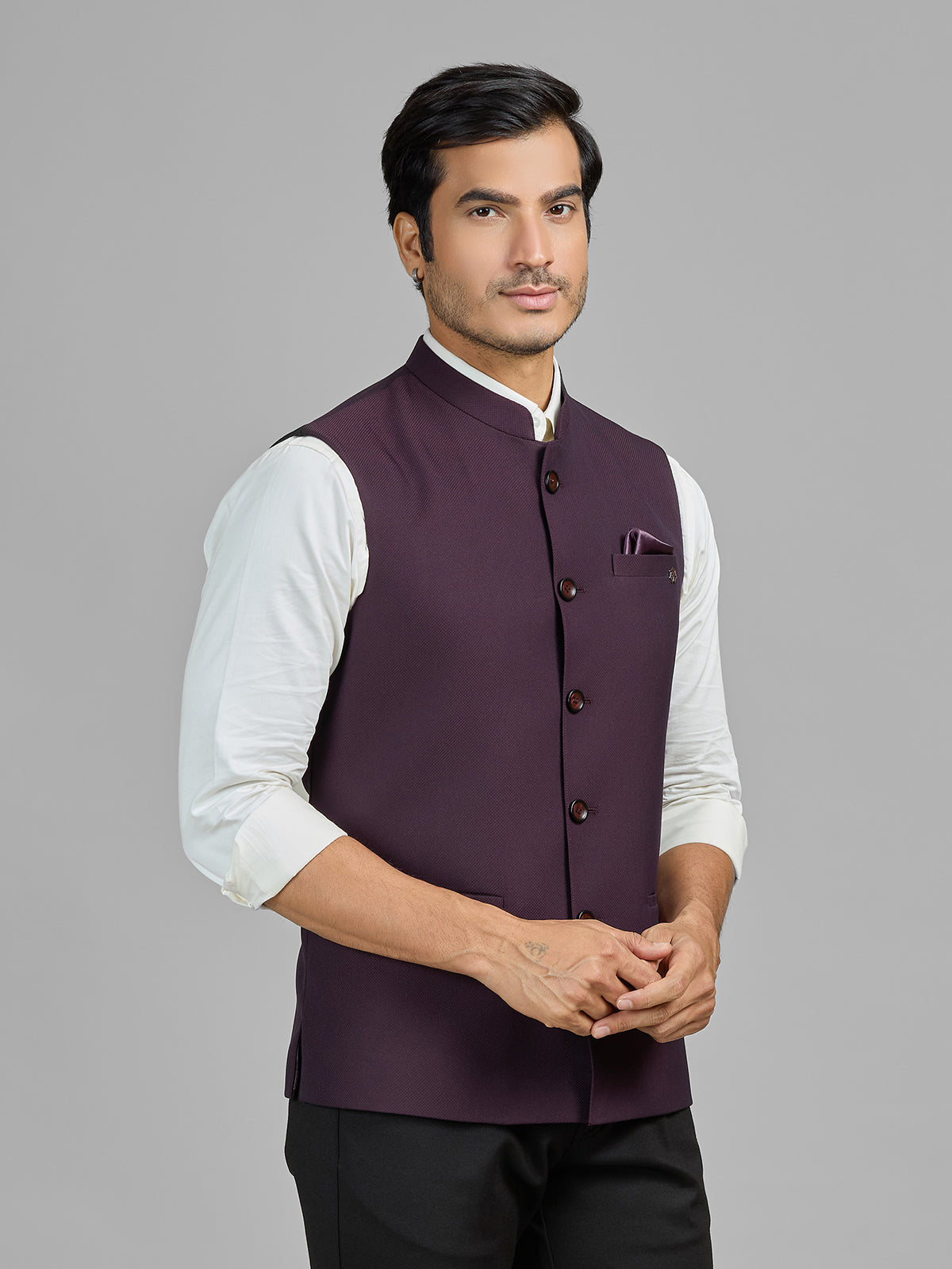 Wine wedding wear terry rayon waistcoat