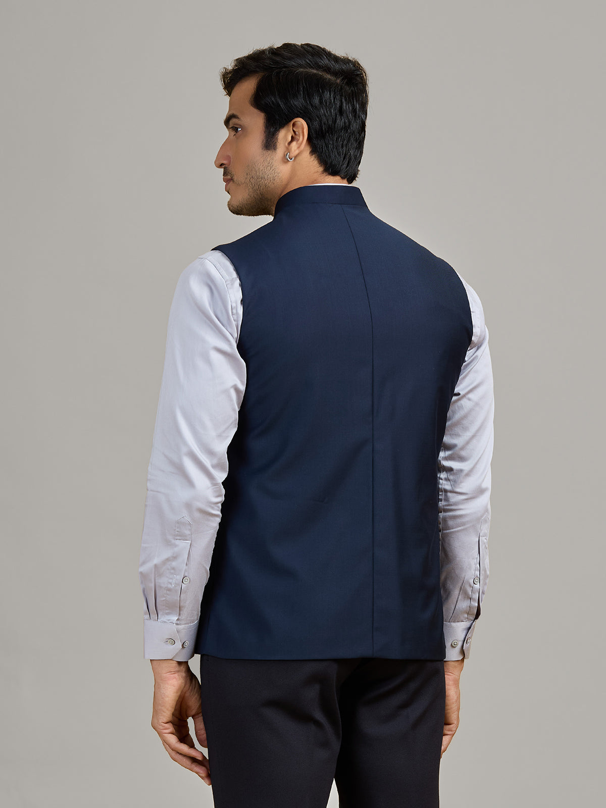 Navy premium terry rayon waistcoat for wedding wear