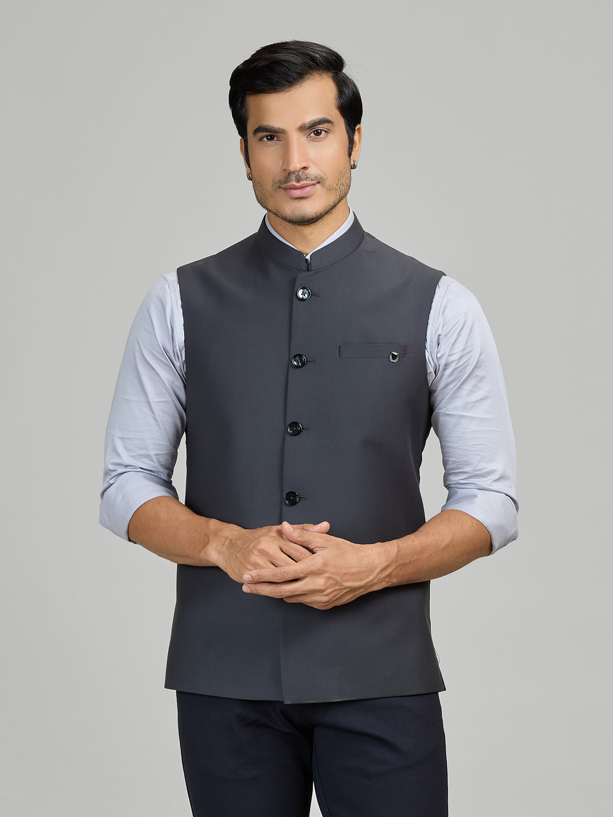 Dark grey terry rayon waistcoat for formal occasions