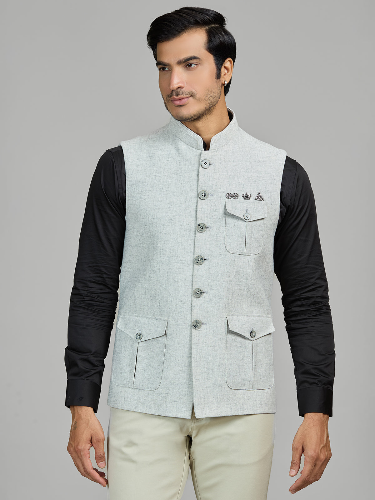 Mint blue wedding wear terry rayon waistcoat