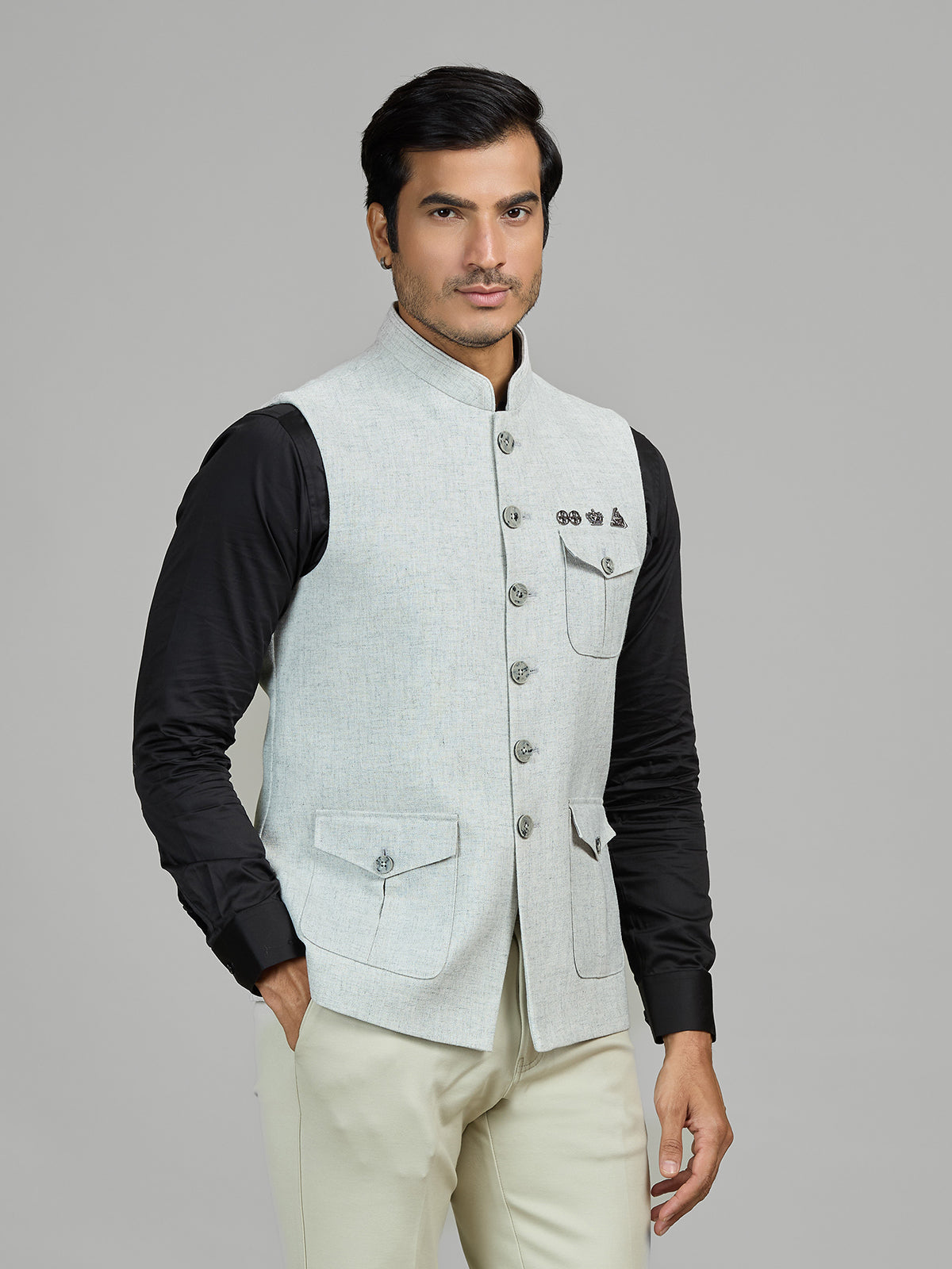 Mint blue wedding wear terry rayon waistcoat