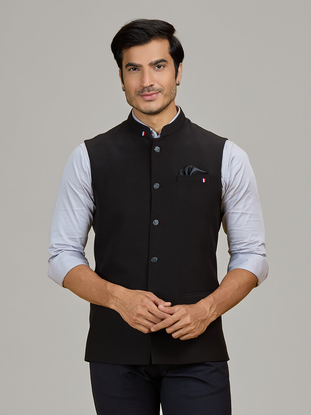 Black terry rayon waistcoat for formal occasions