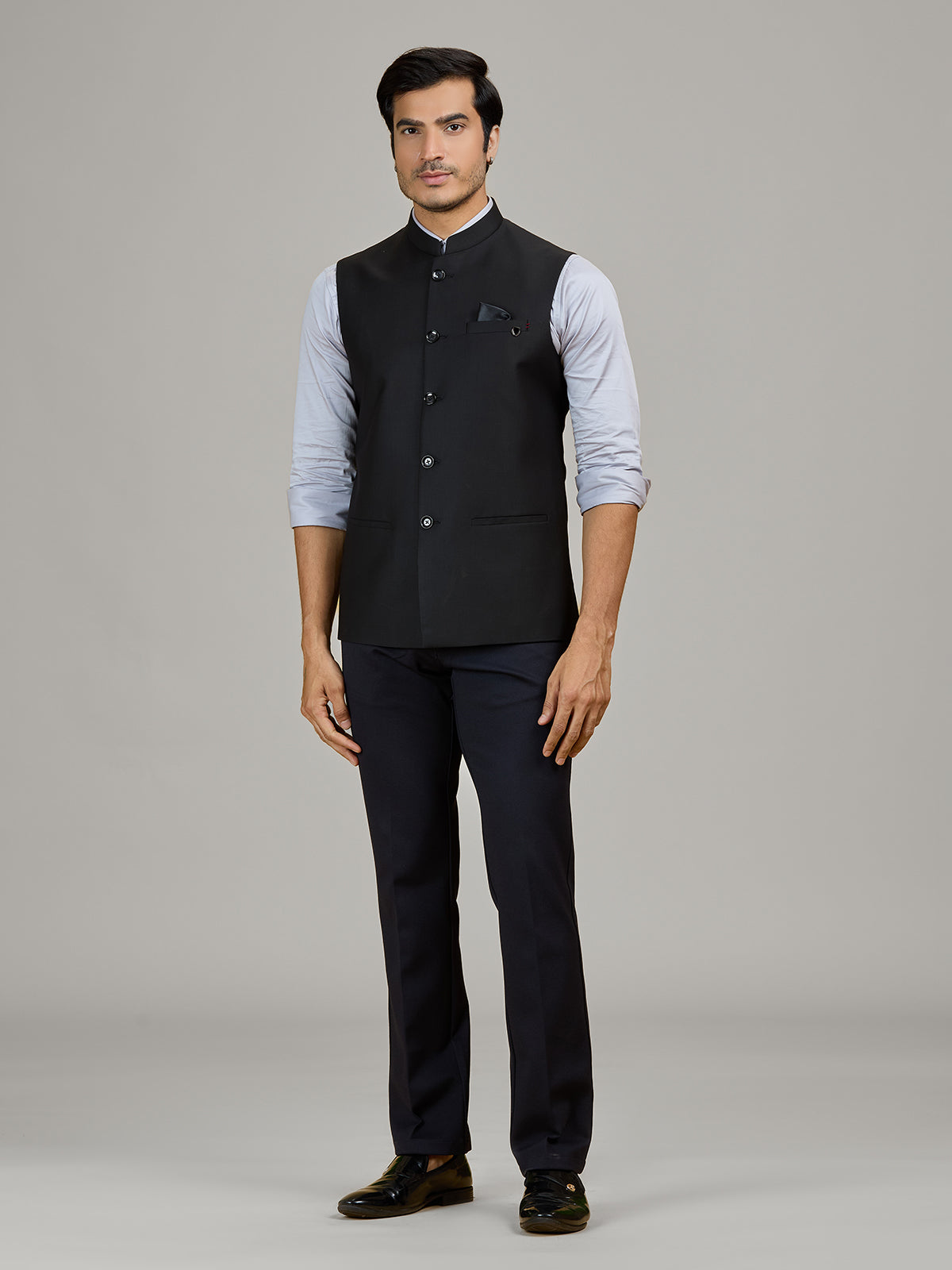 Black party wear waistcoat in terry rayon