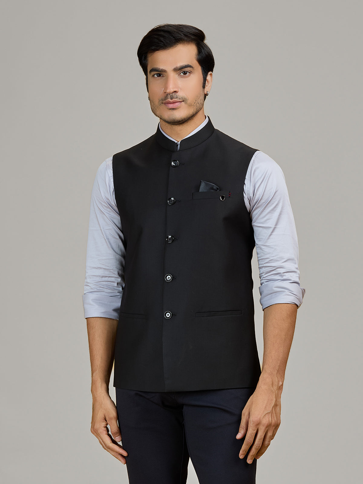 Black party wear waistcoat in terry rayon