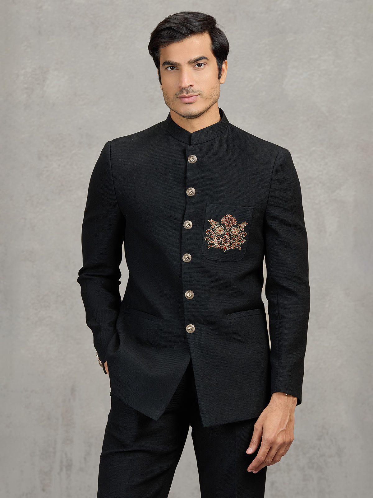 Black terry rayon jodhpuri suit for party wear