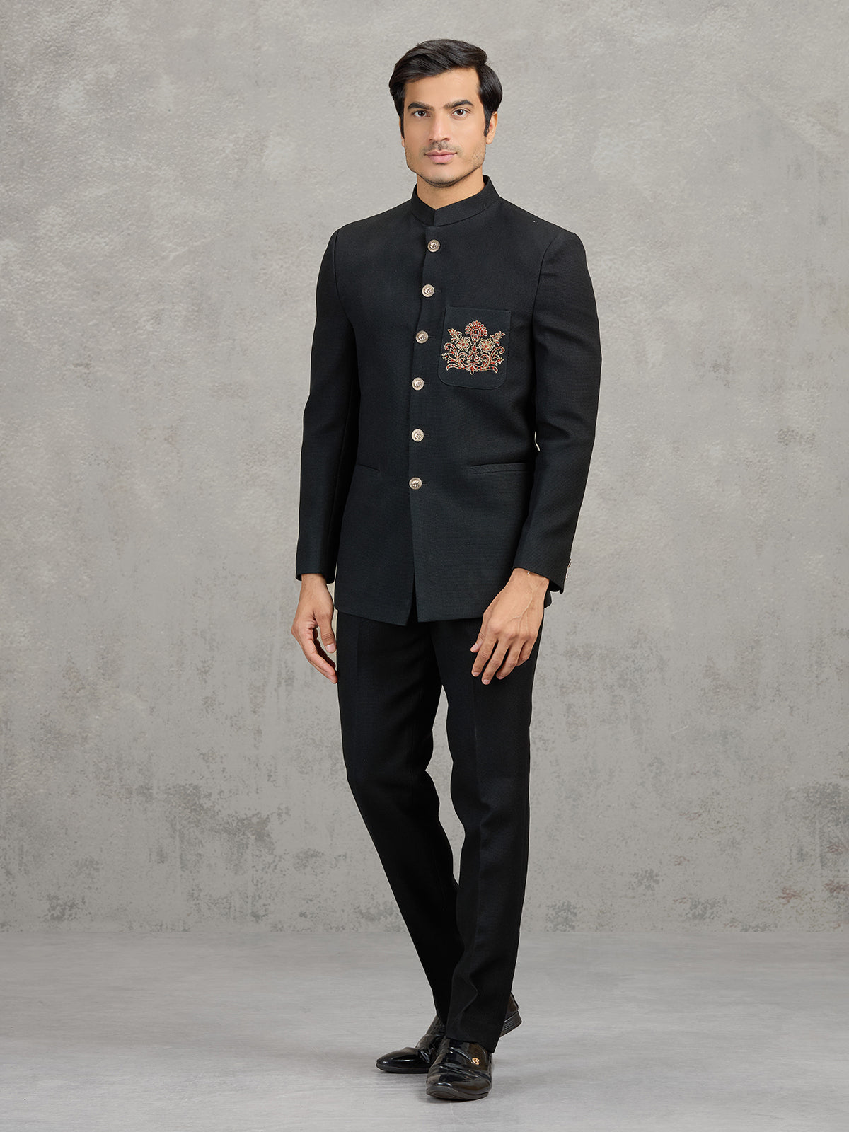 Black terry rayon jodhpuri suit for party wear