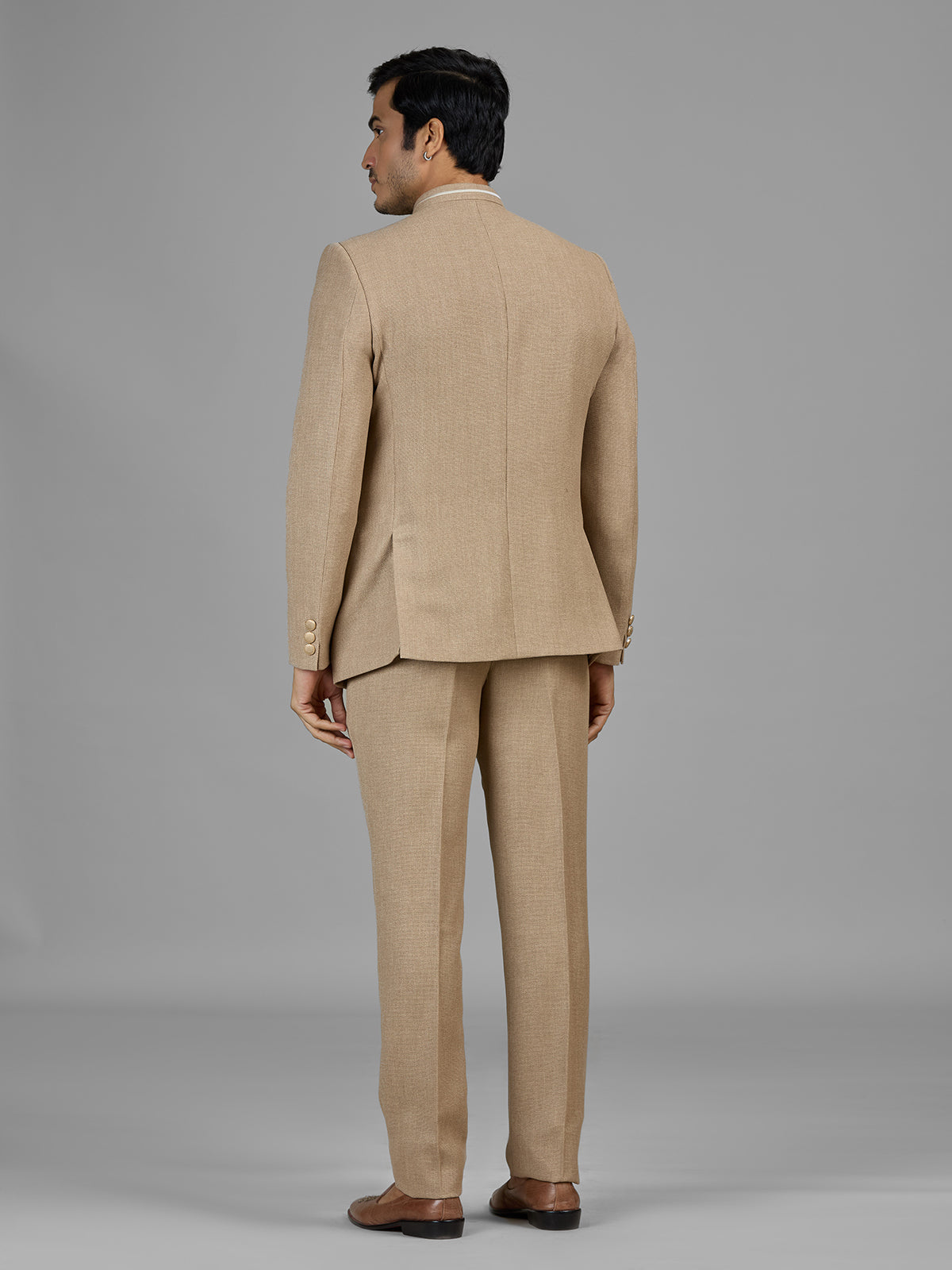 Dark beige jute jodhpuri suit for formal occasions