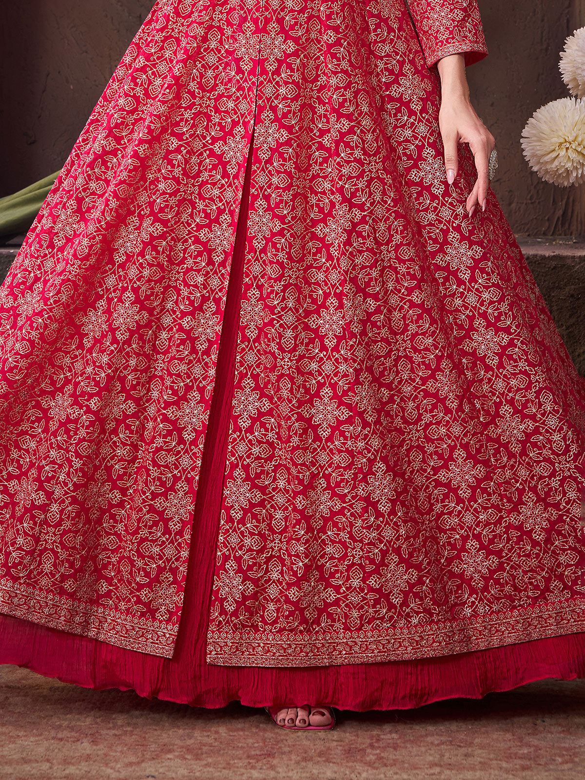 Rani pink georgette embroidered work anarkali lehenga suit