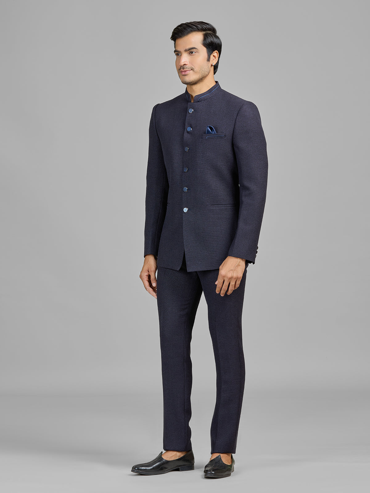 Navy party wear jute jodhpuri suit