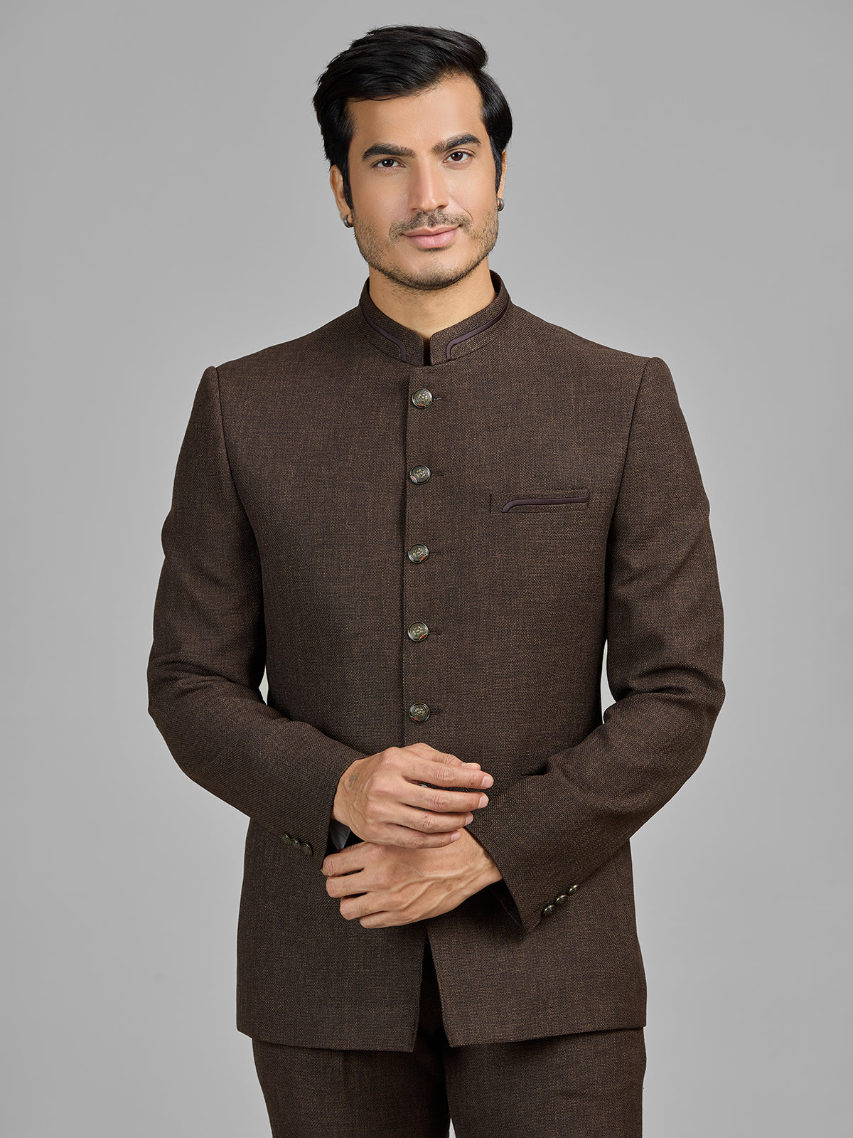Brown jute jodhpuri suit for formal occasions