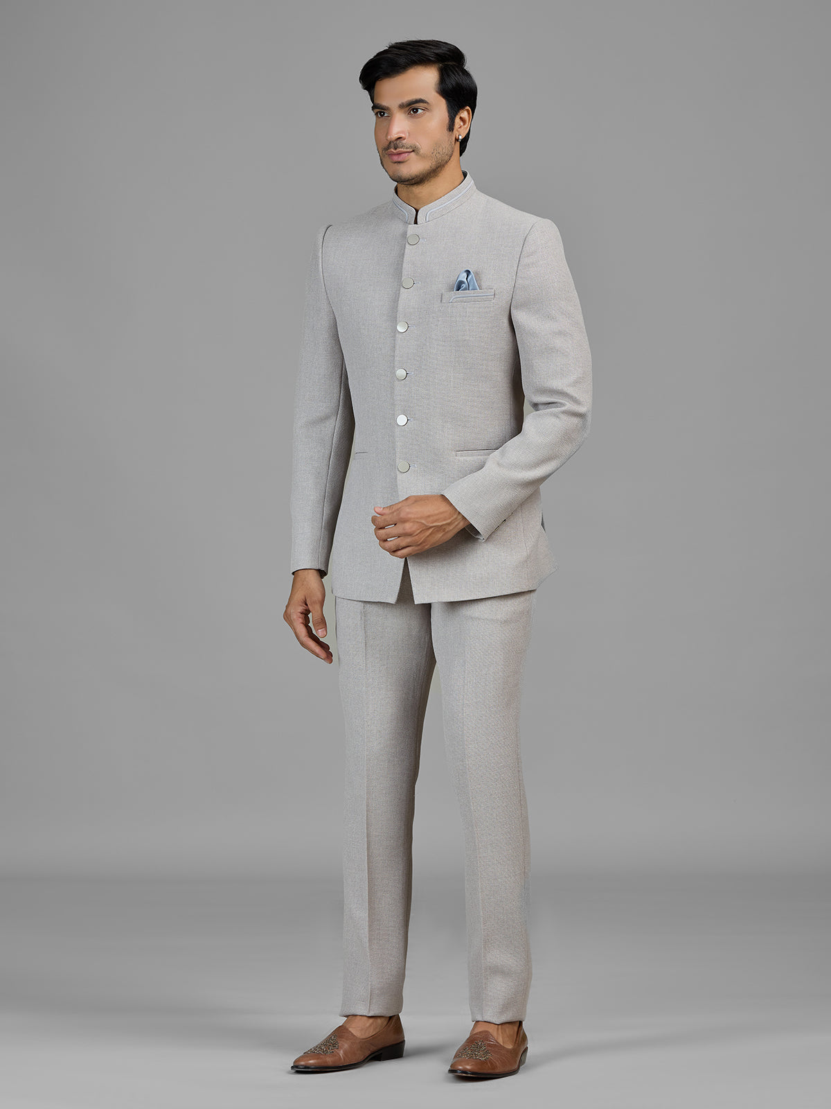 Cream festive wear jodhpuri suit in jute