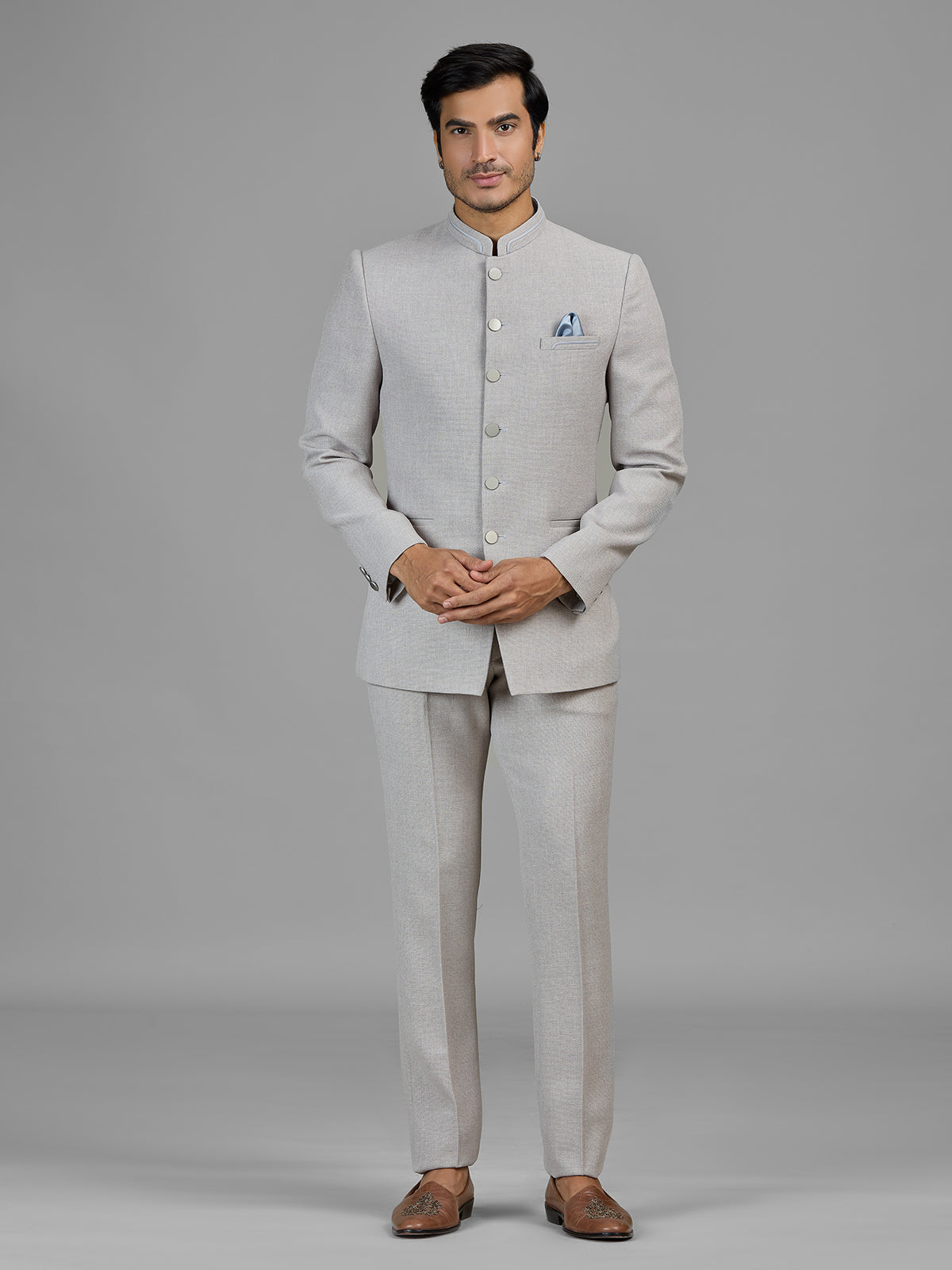 Cream festive wear jodhpuri suit in jute