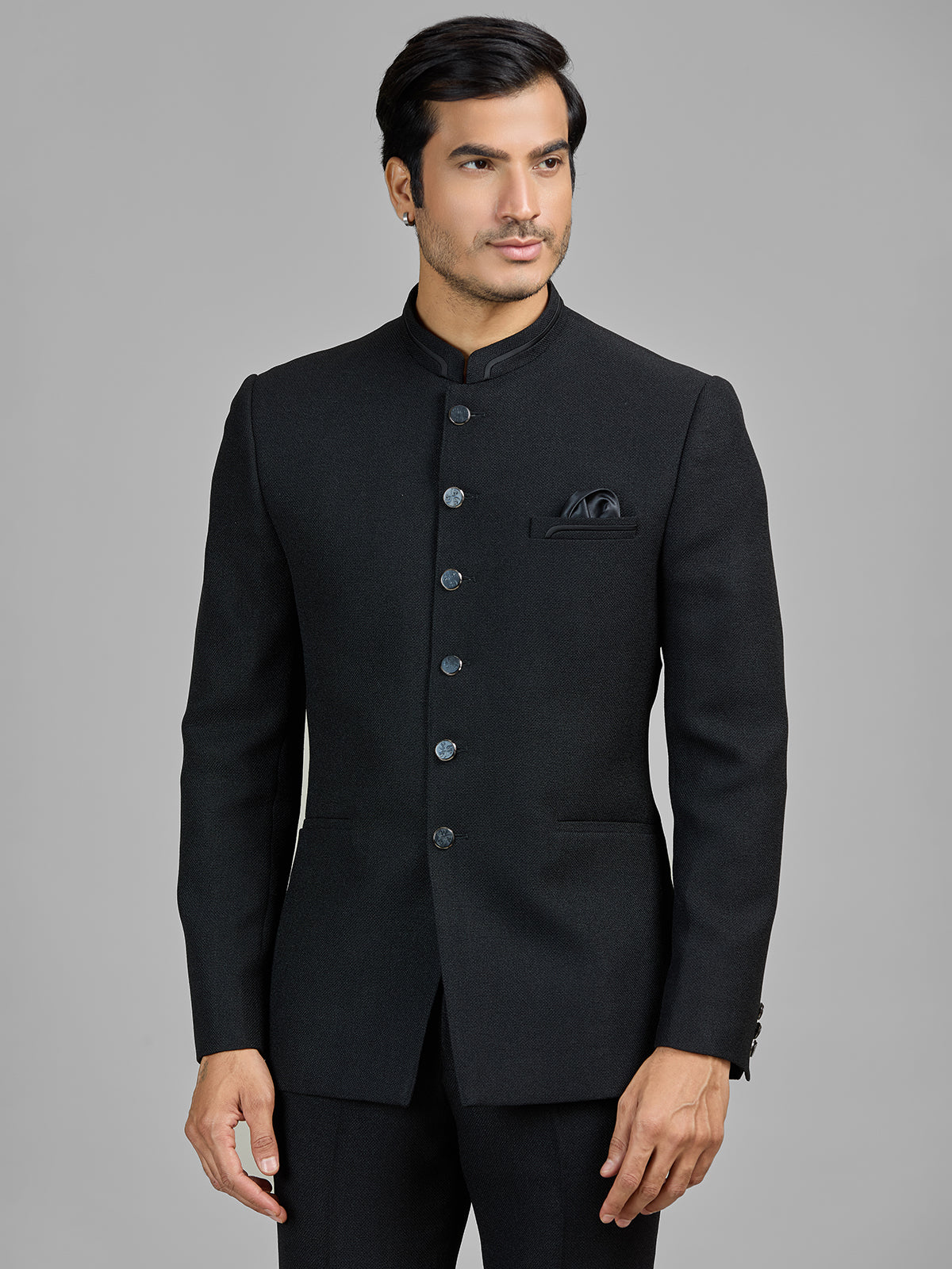 Black jute jodhpuri suit for evening events