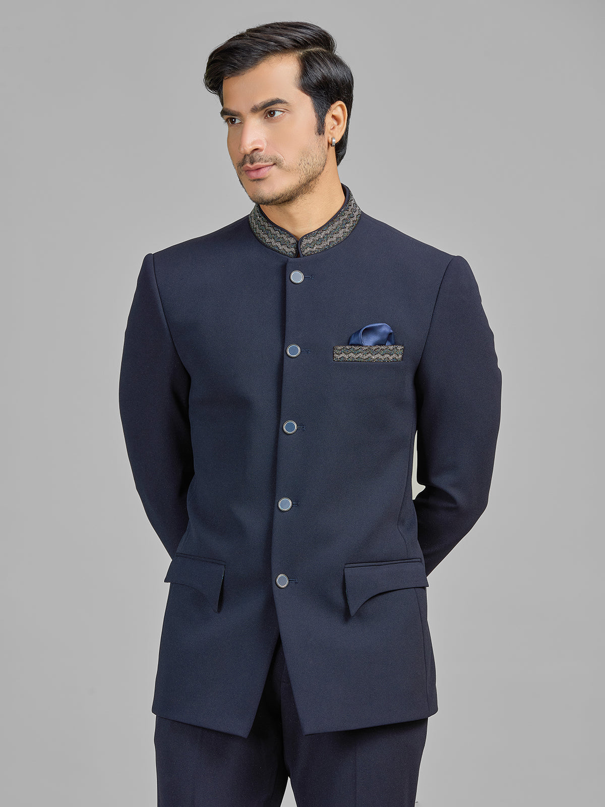 Navy wedding wear terry rayon jodhpuri suit for men