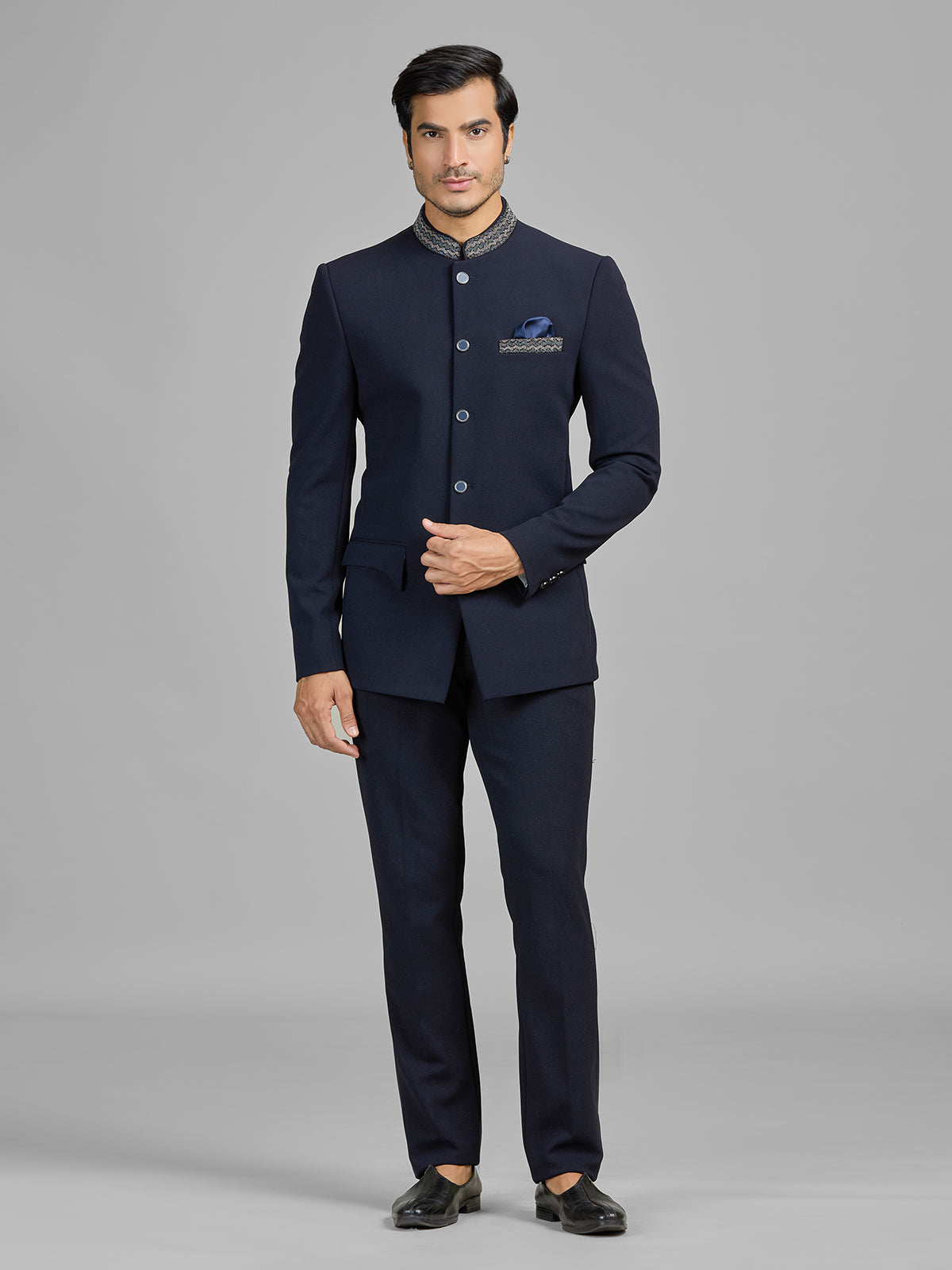Navy wedding wear terry rayon jodhpuri suit for men
