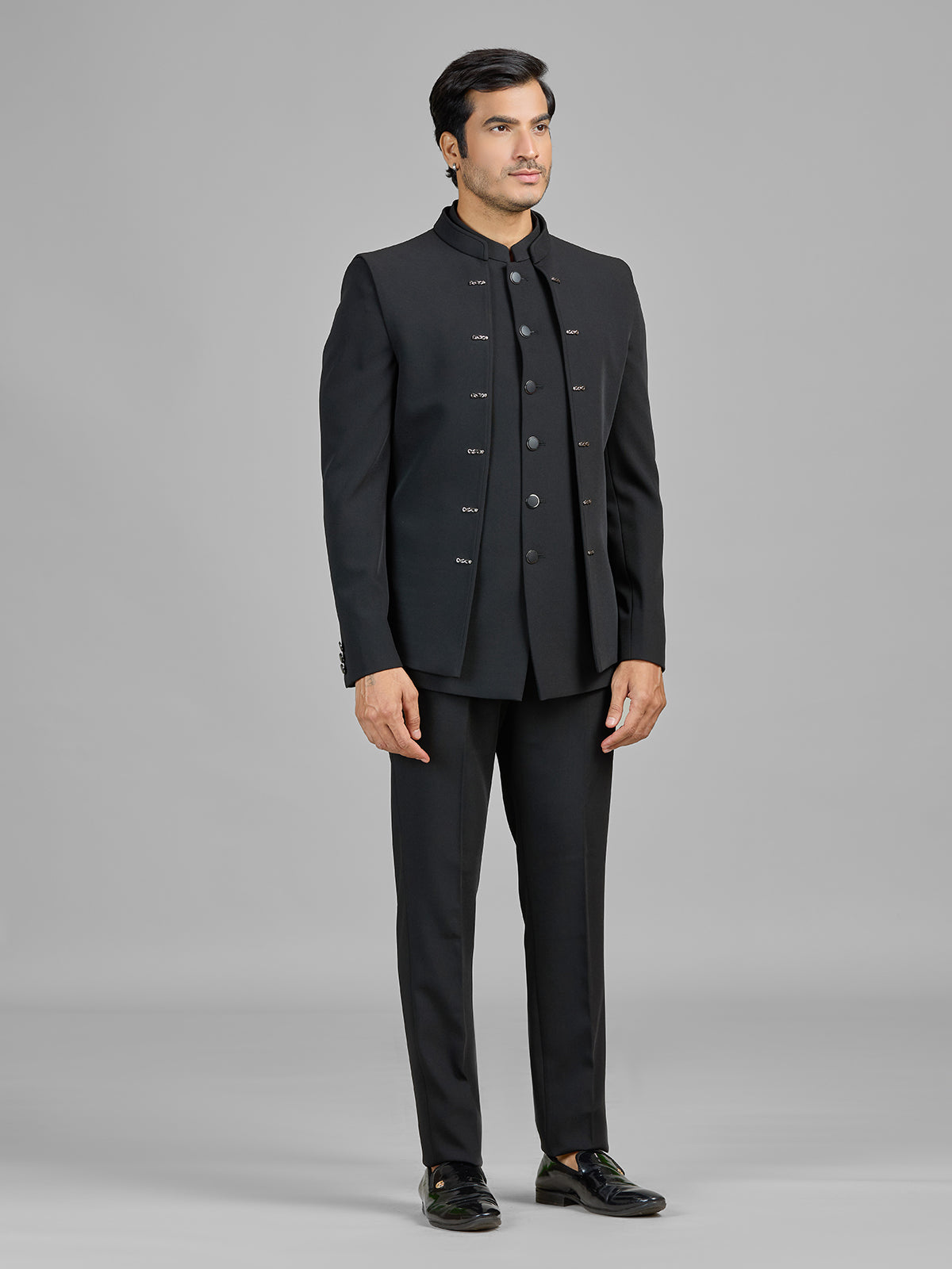 Black terry rayon jodhpuri suit with stunning jacket