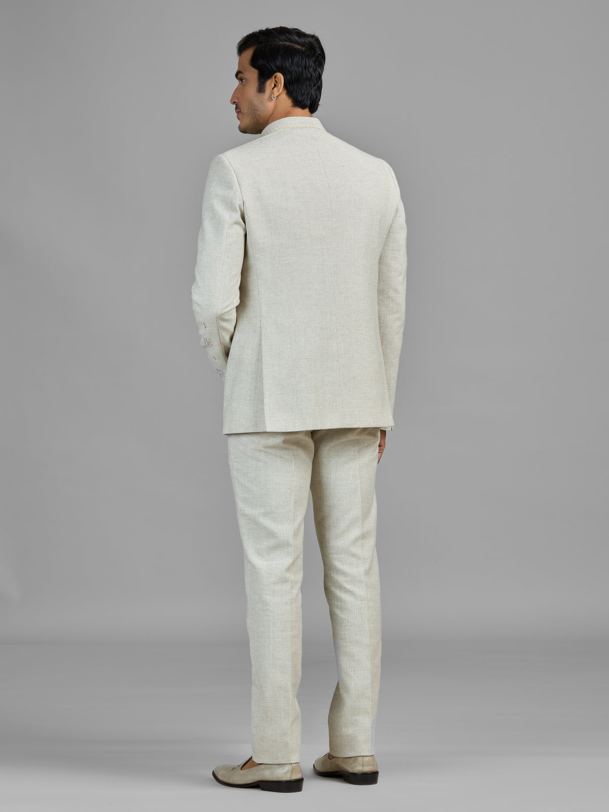 Cream wedding wear linen jodhpuri suit