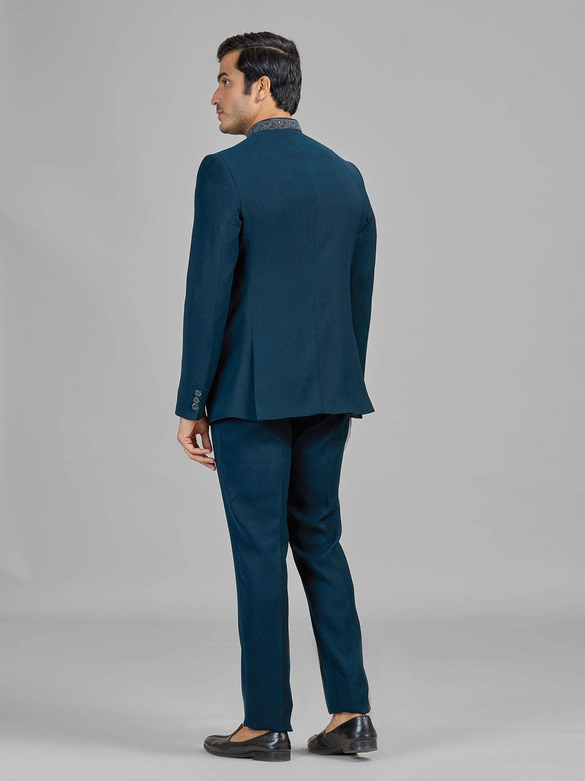Teal blue terry rayon wedding wear jodhpuri suit