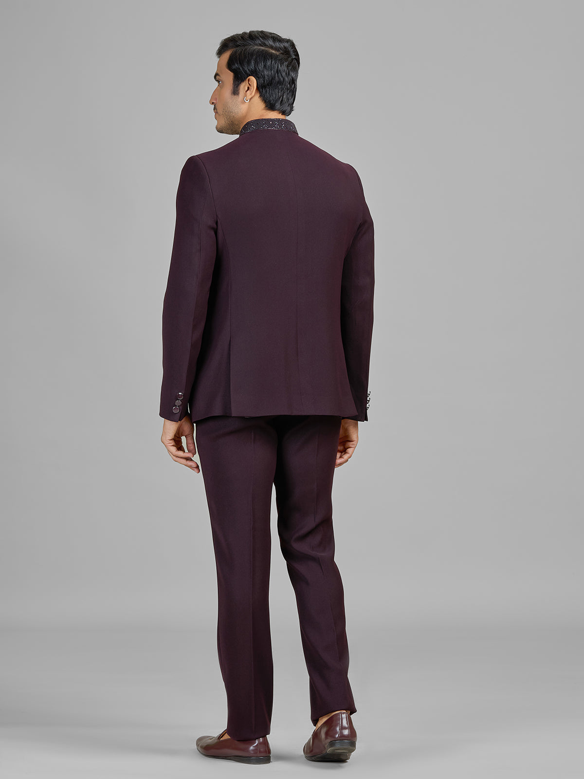 Wine terry rayon jodhpuri suit for wedding celebrations