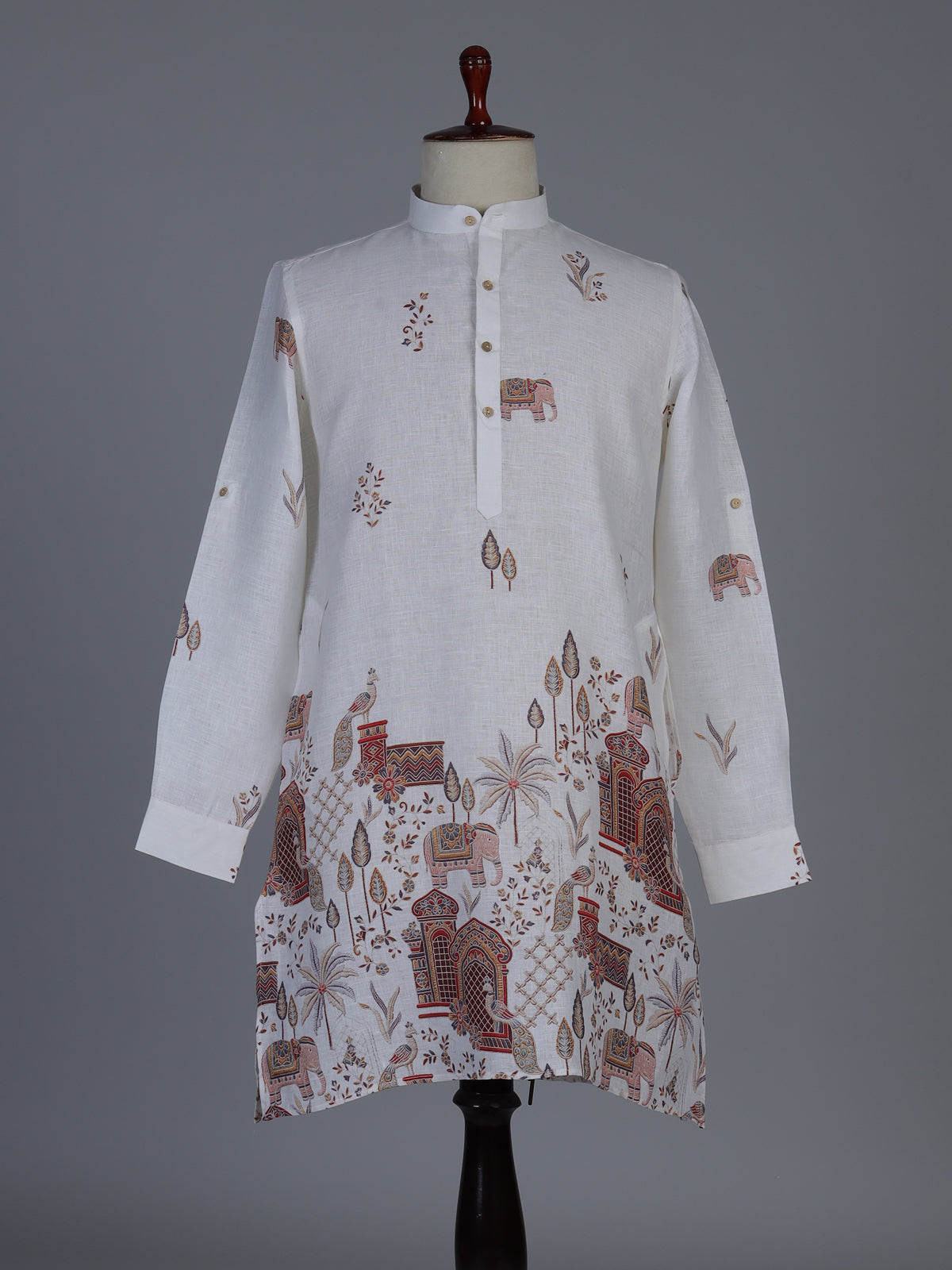 Off white printed cotton blend festive short kurta