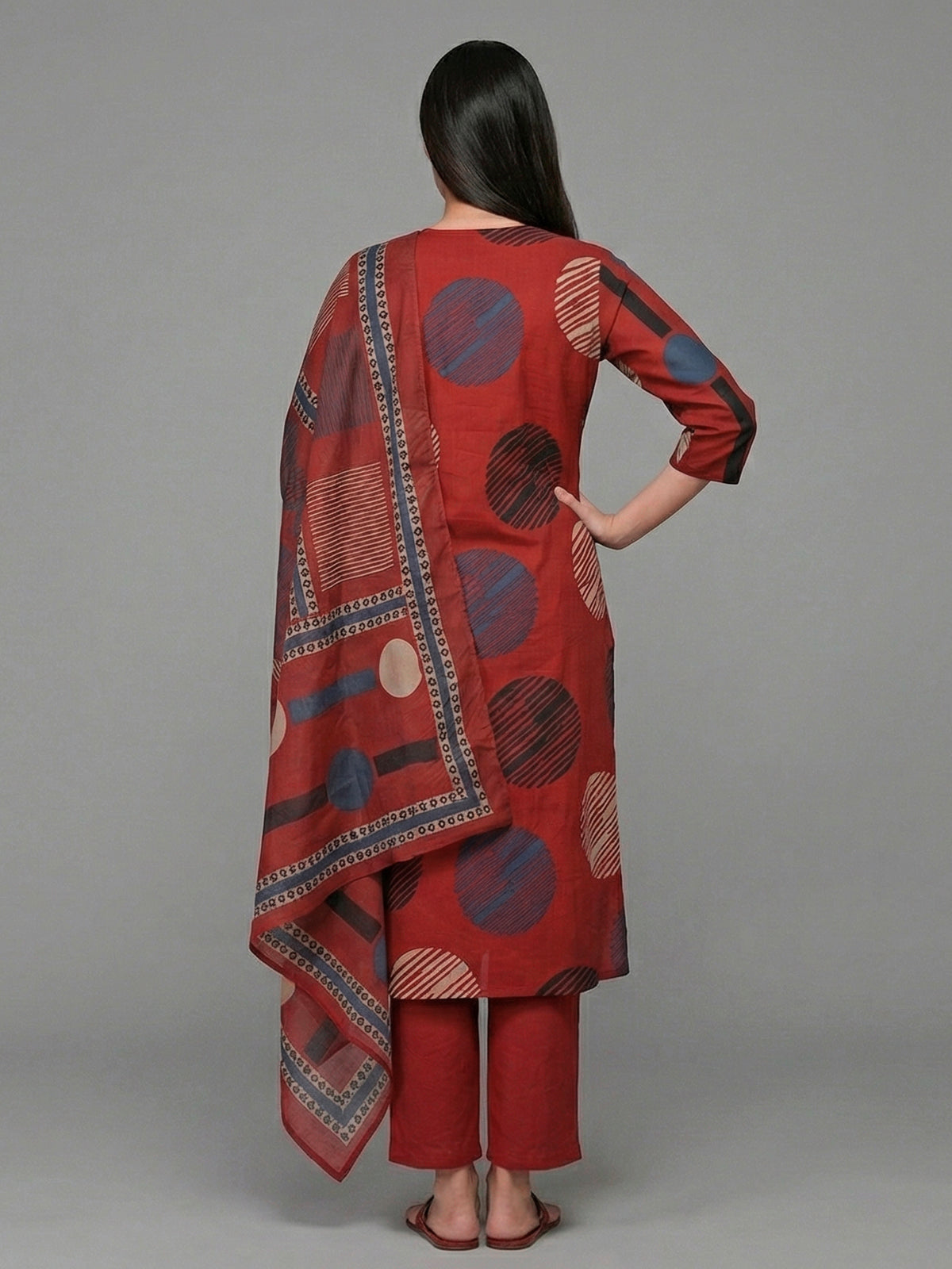 Maroon straight cut cotton kurti set