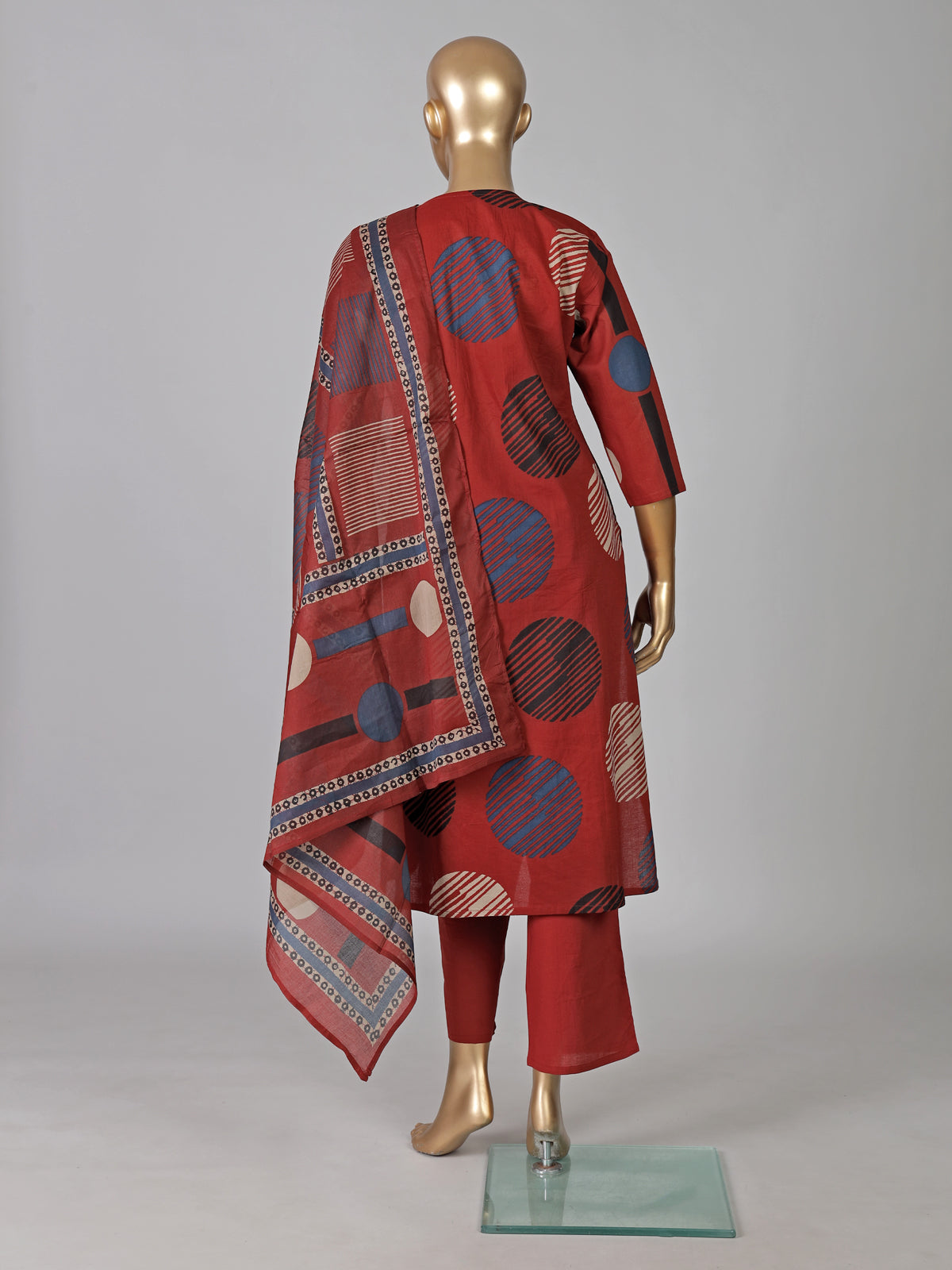 Maroon straight cut cotton kurti set