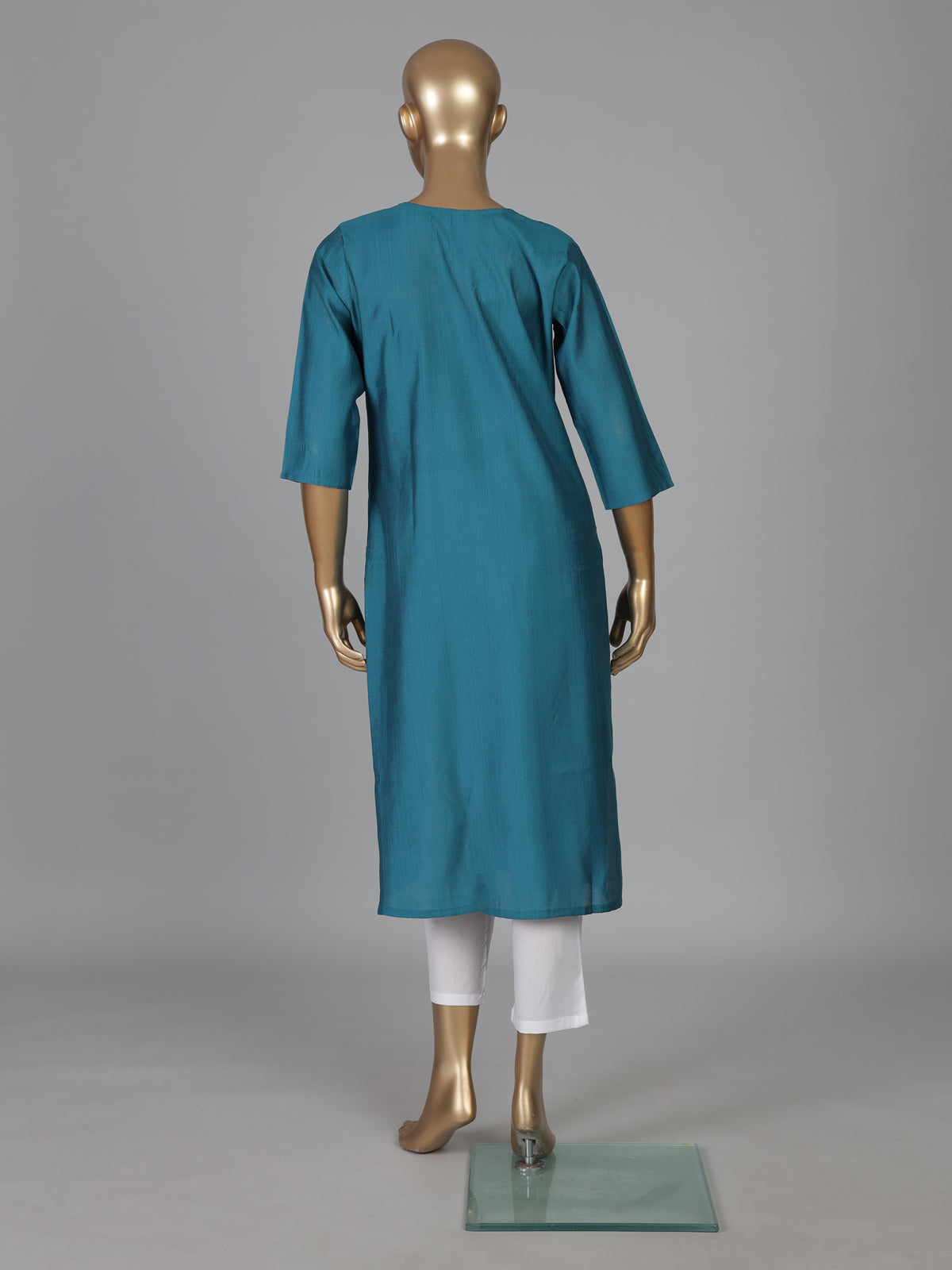 Aqua blue cotton silk embroidered kurti design