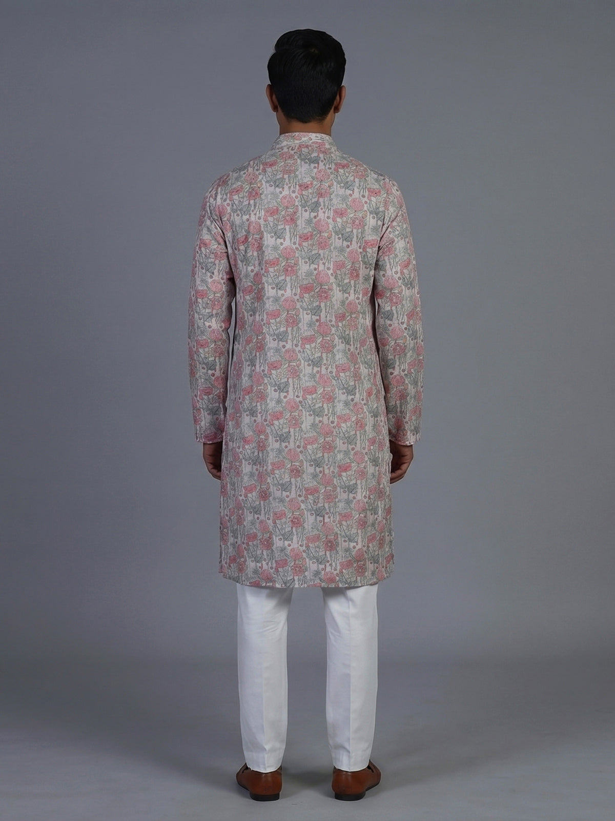 Off white floral silk festive kurta suit for men