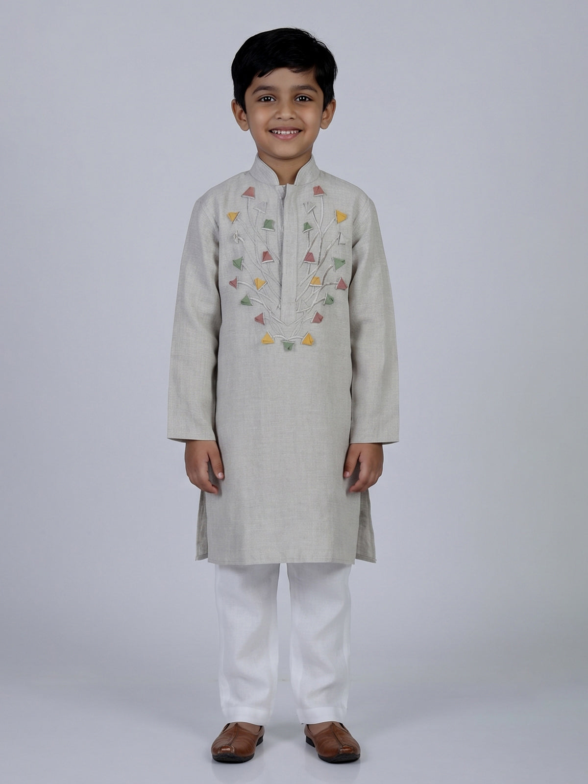 Grey thread work cotton blend festive kurta suit