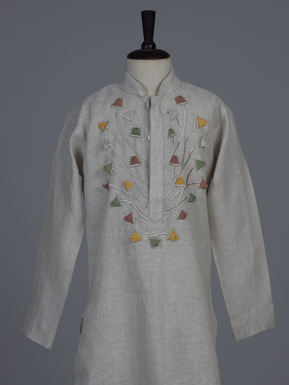 Grey thread work cotton blend festive kurta suit
