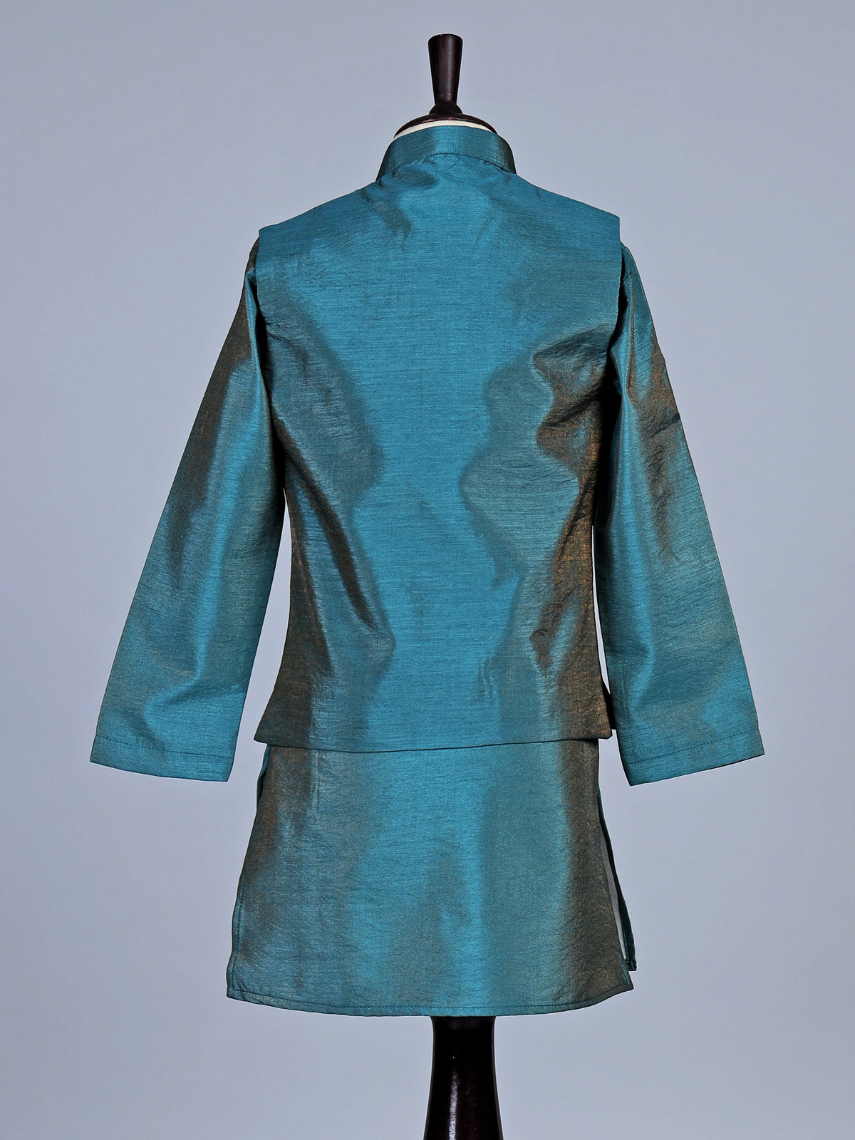 Peacock green deer motif silk blend waistcoat set