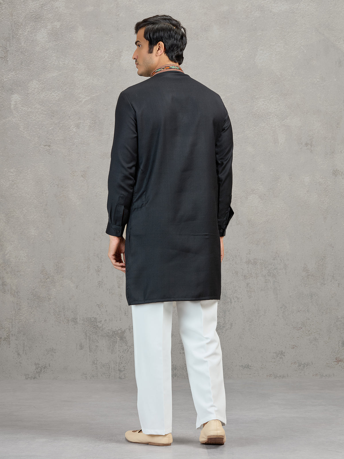 Black pashmina silk embroidered festive kurta suit with dupatta