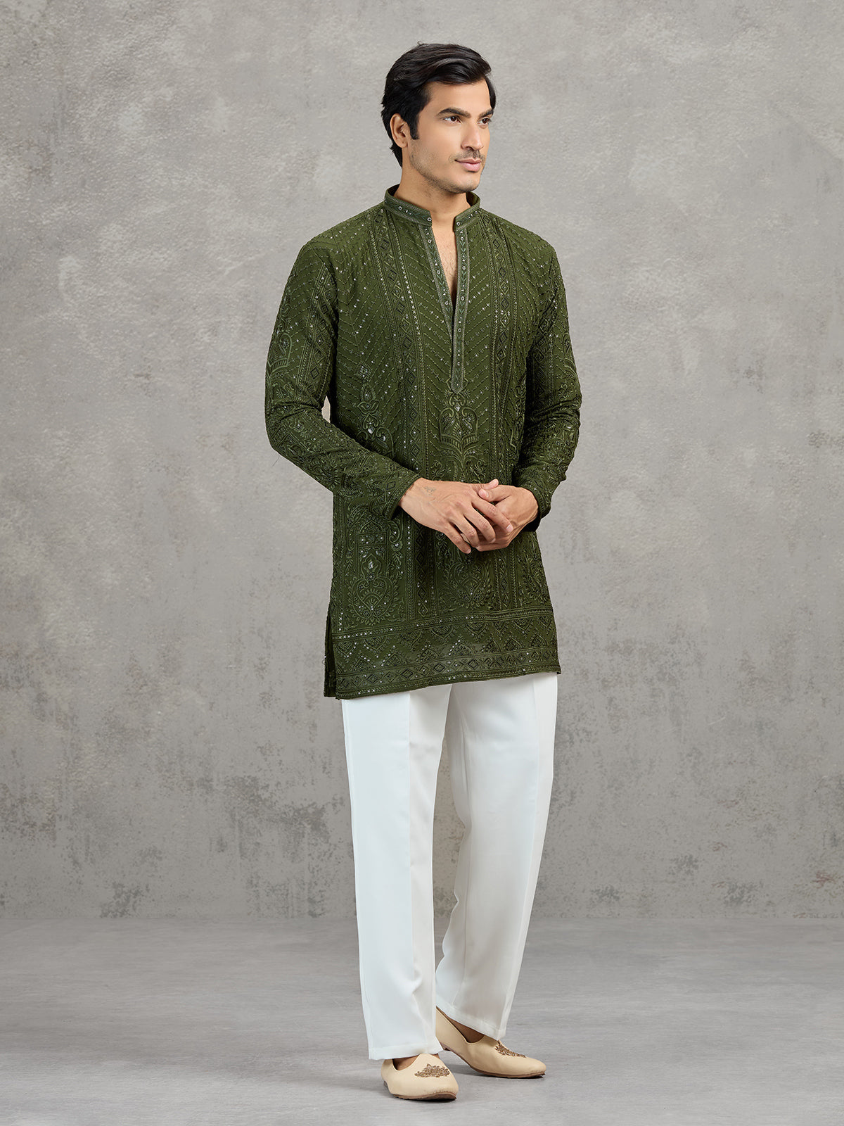 Mehendi green georgette embroidered festive kurta suit