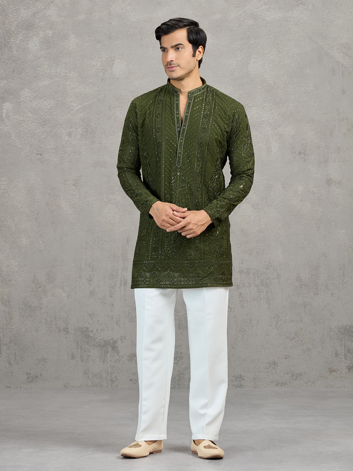 Mehendi green georgette embroidered festive kurta suit