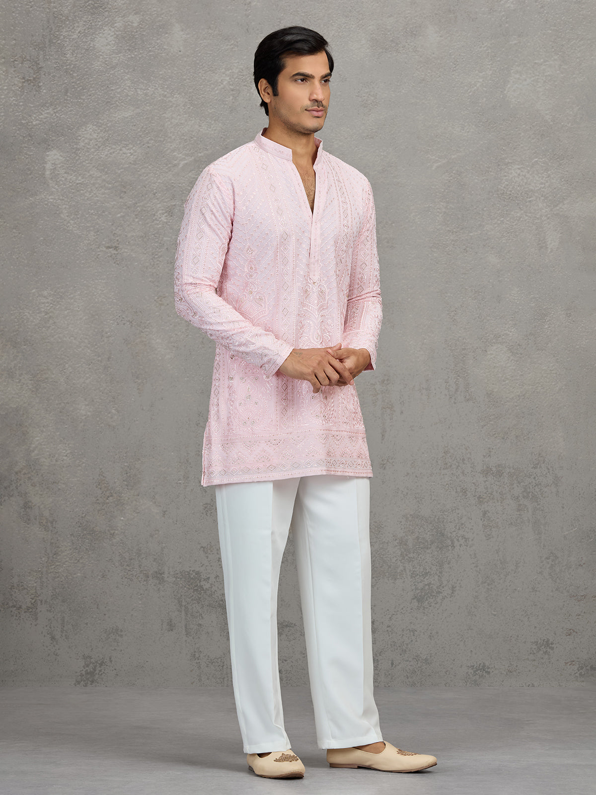 Pink georgette embroidered reception wear kurta suit