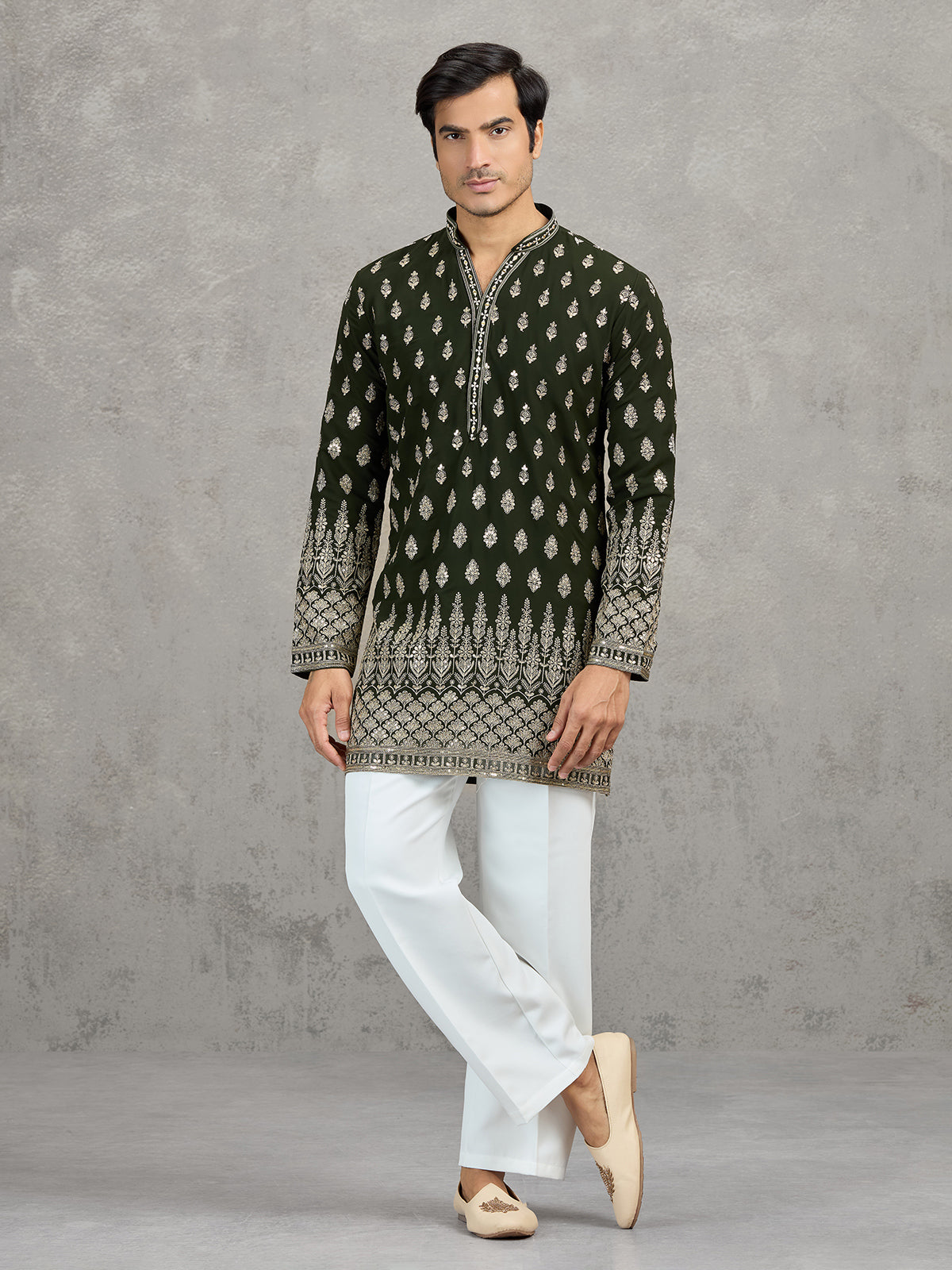 Mehendi green georgette embroidered traditional kurta suit