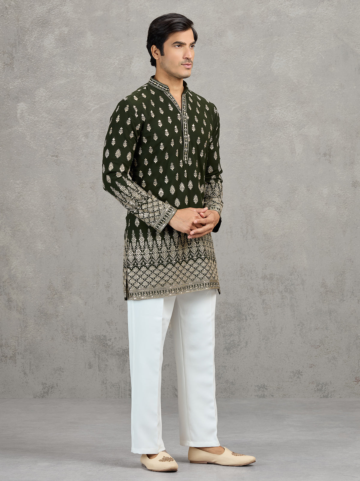Mehendi green georgette embroidered traditional kurta suit