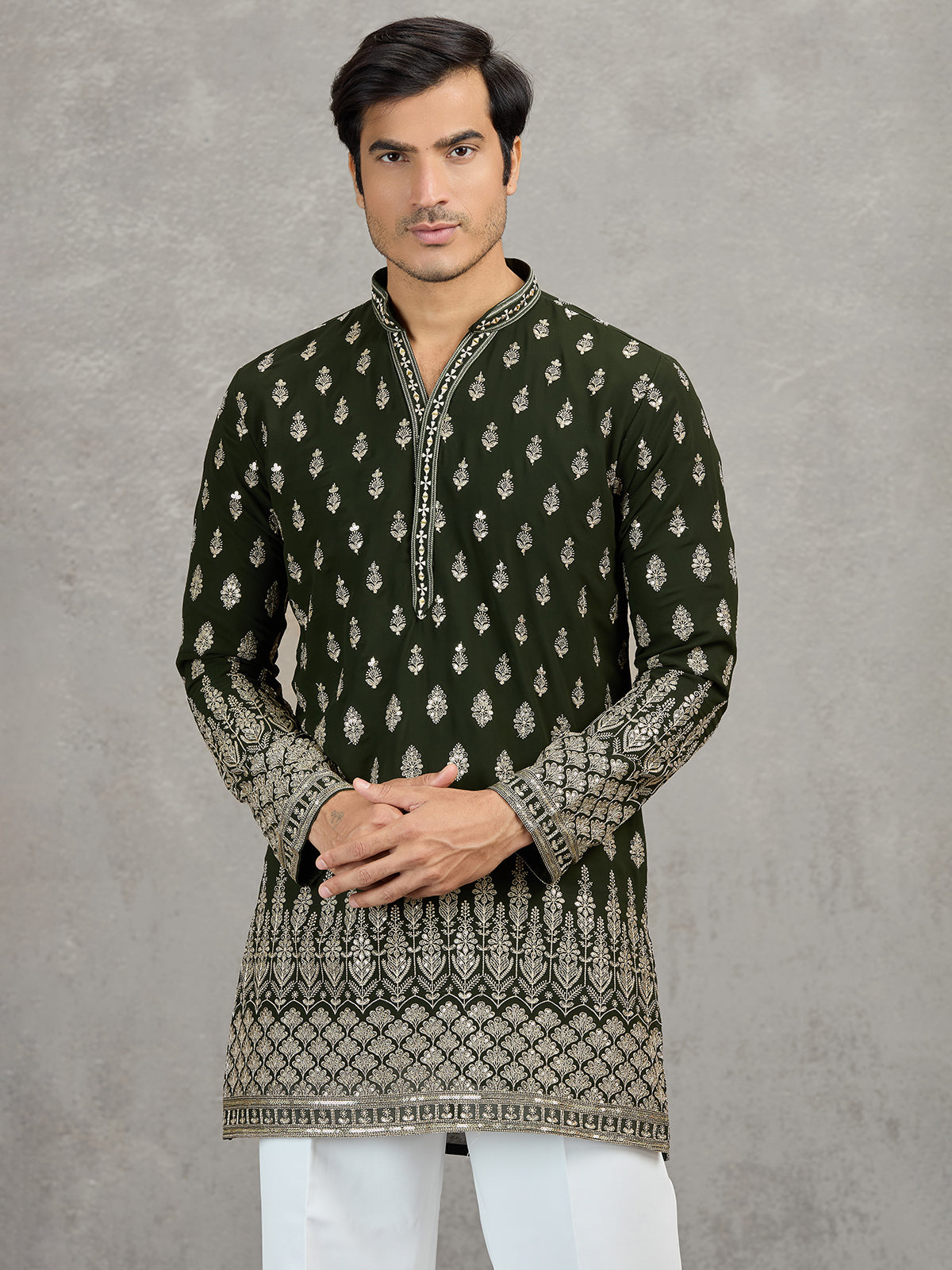 Mehendi green georgette embroidered traditional kurta suit