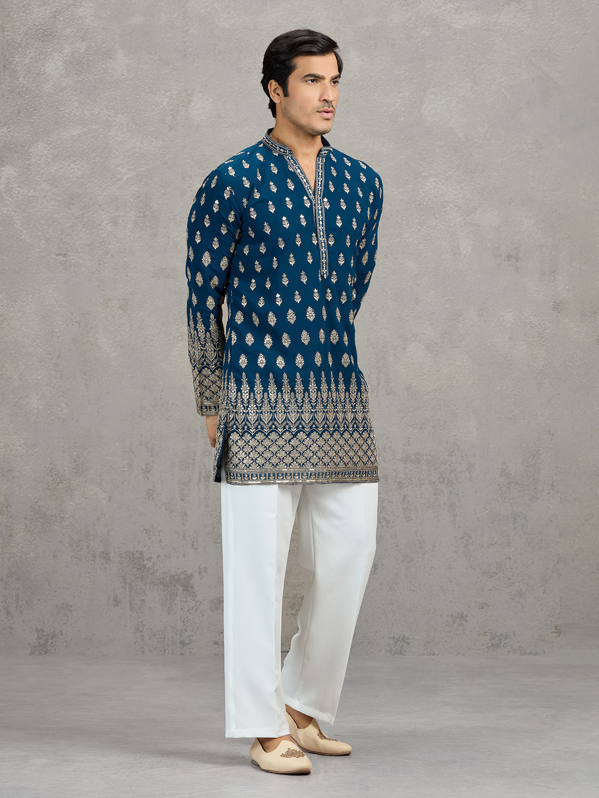 Teal blue georgette designer embroidered kurta suit
