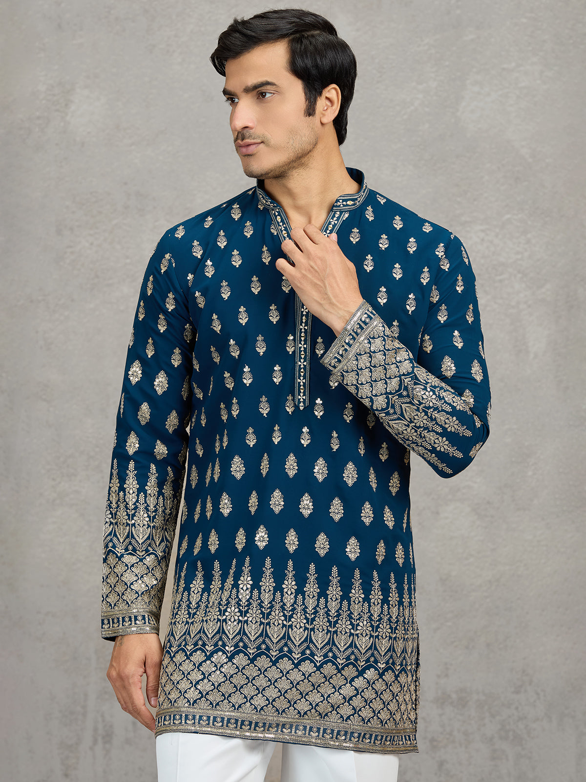 Teal blue georgette designer embroidered kurta suit