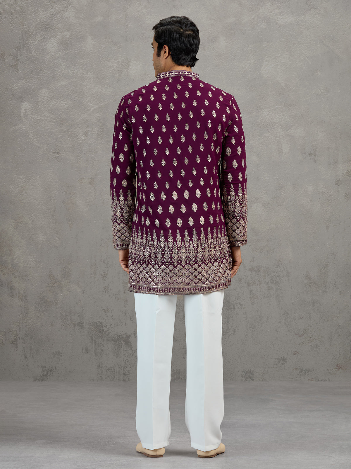 Wine georgette embroidered festive kurta suit