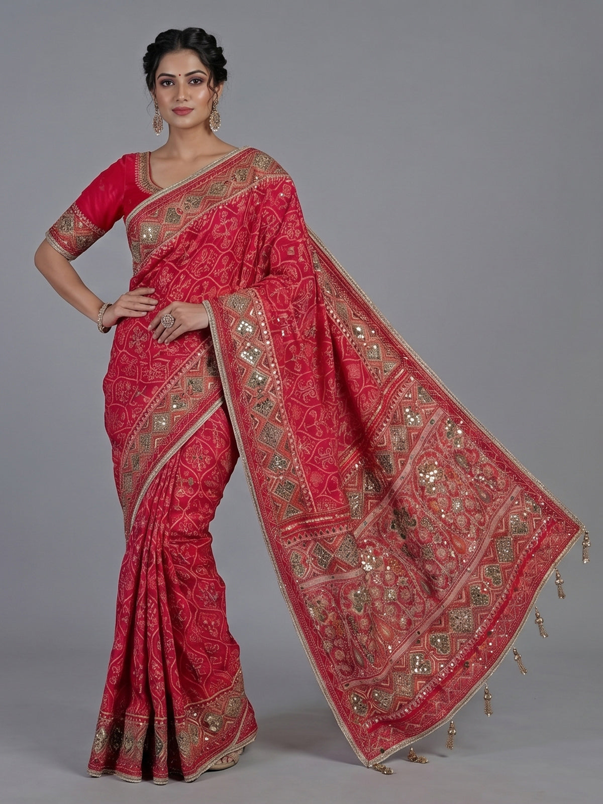 Rani pink art patola silk saree with radiant embellishments
