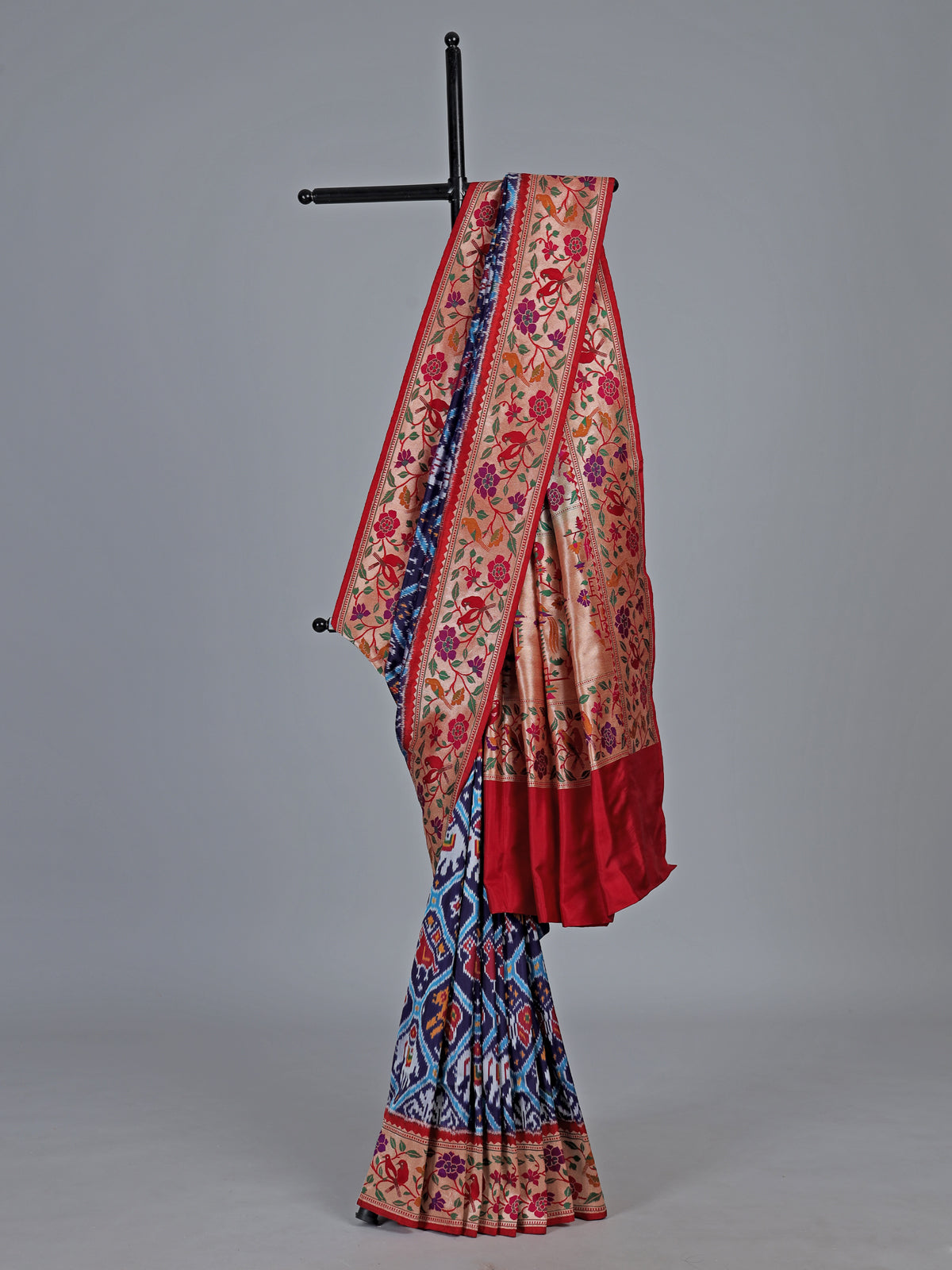 Navy blue pure banarasi silk saree with meenakari accents