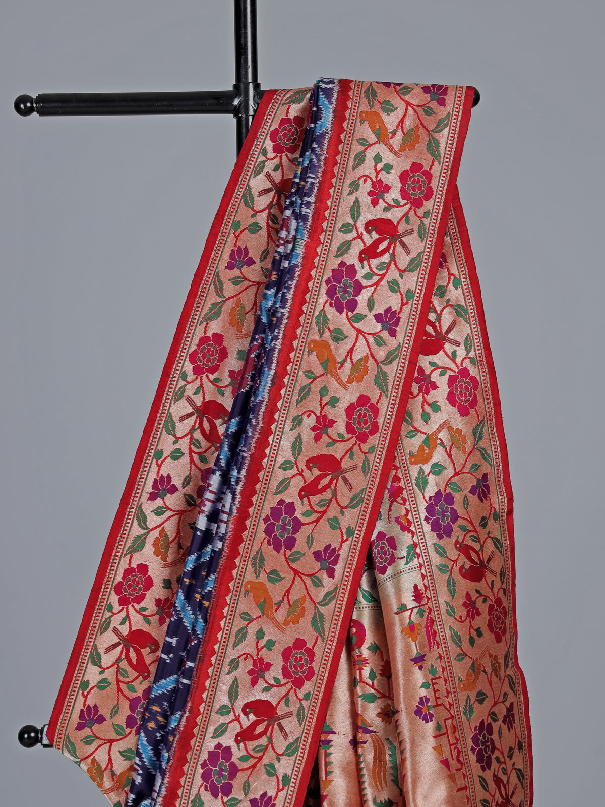 Navy blue pure banarasi silk saree with meenakari accents