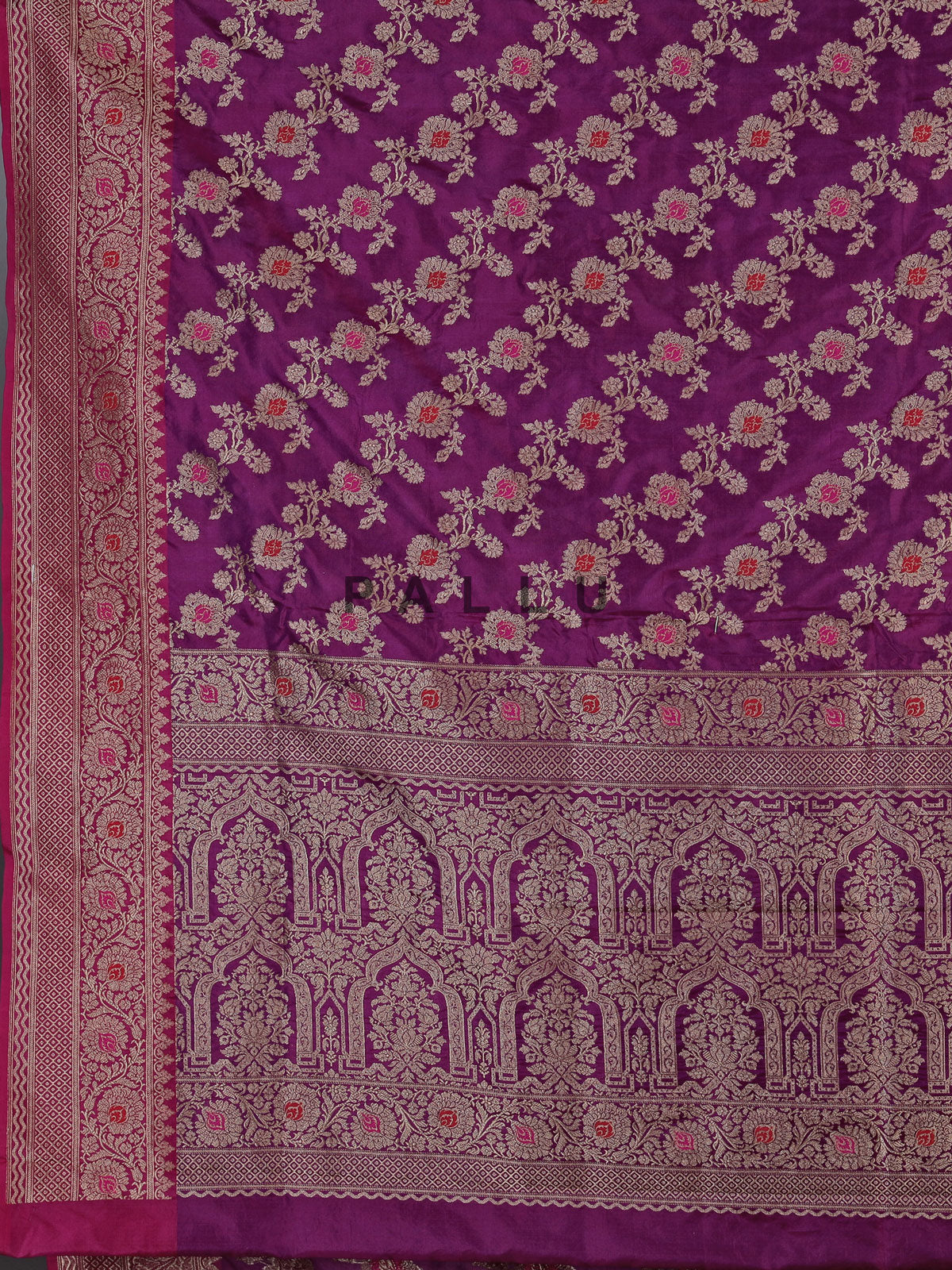 Violet banarasi silk saree with intricate zari border