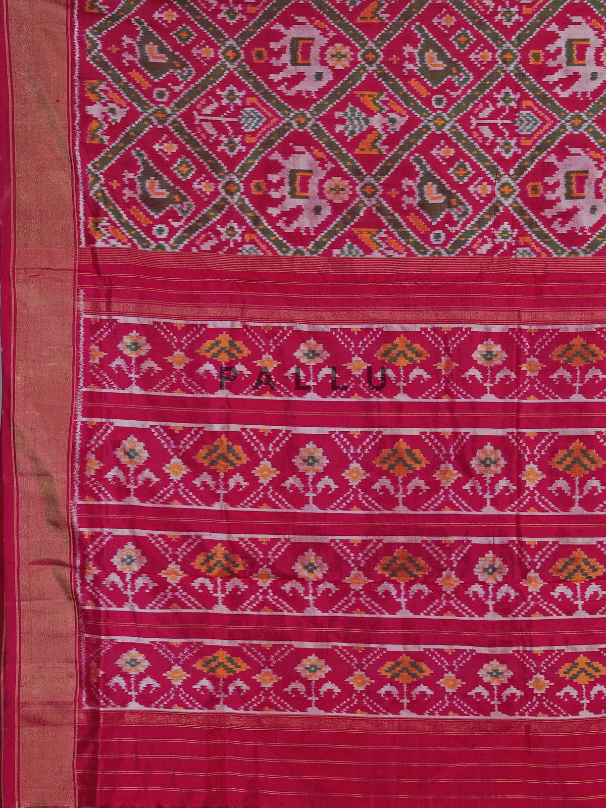 Fuchsia magenta hyderabadi patola silk saree with geometric weave