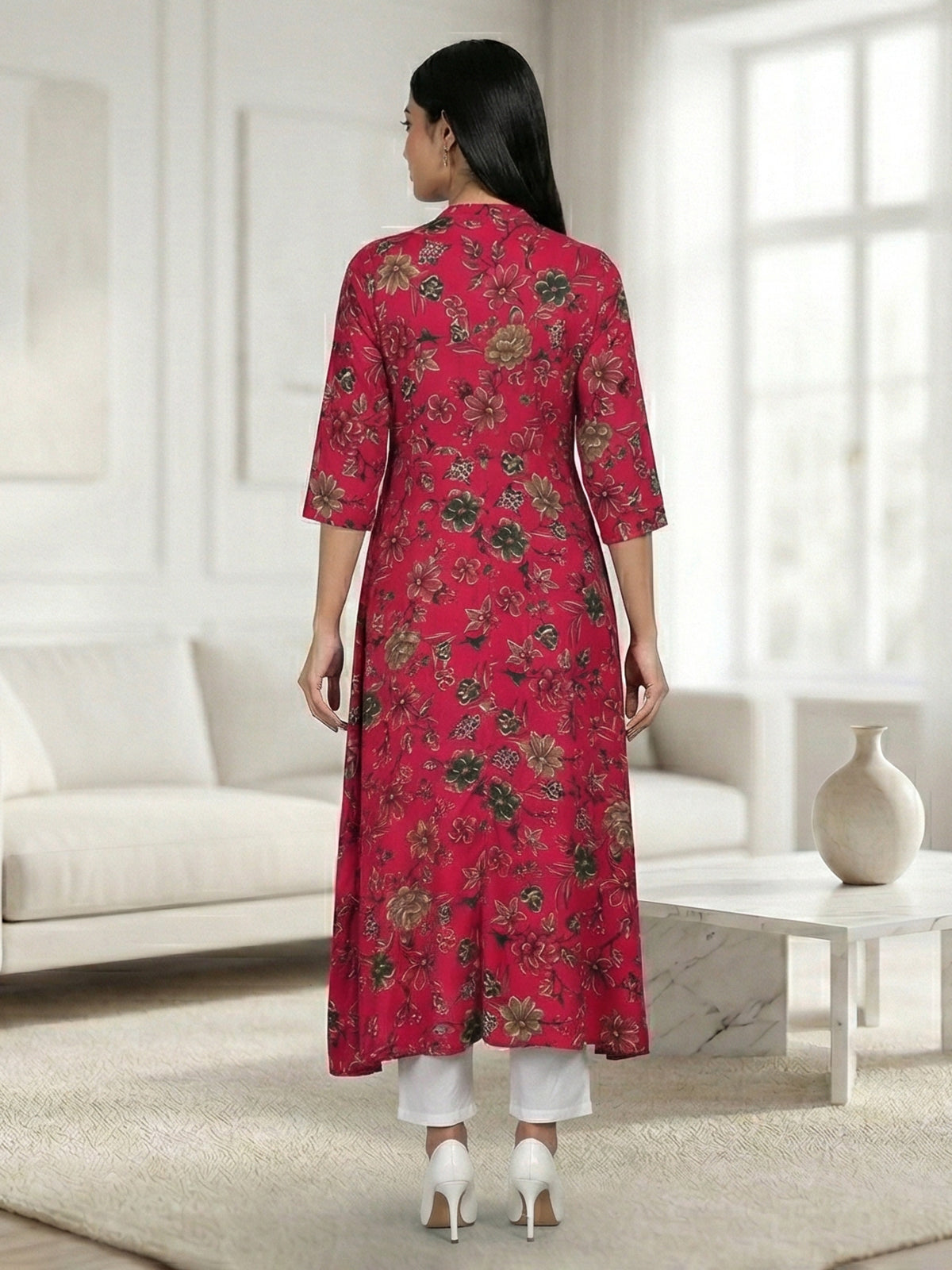 Magenta silk floral printed casual wear kurti style