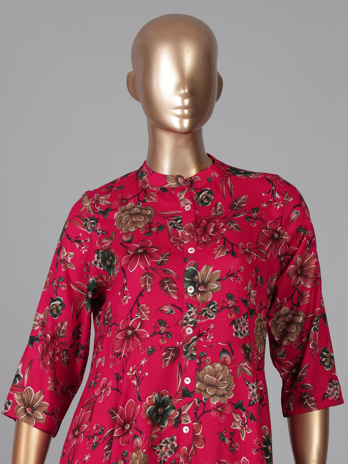 Magenta silk floral printed casual wear kurti style