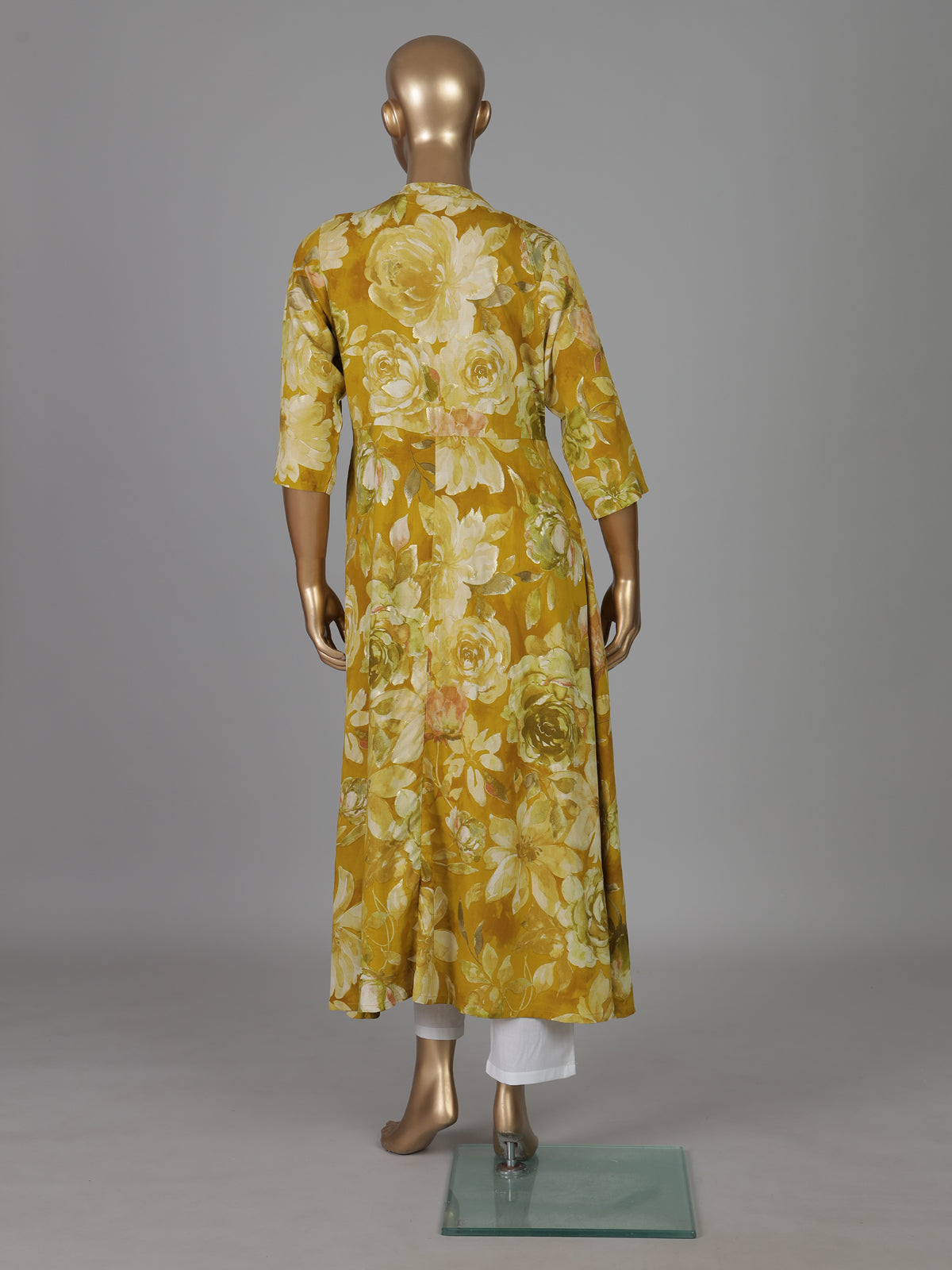 Mehendi yellow silk floral printed casual kurti design
